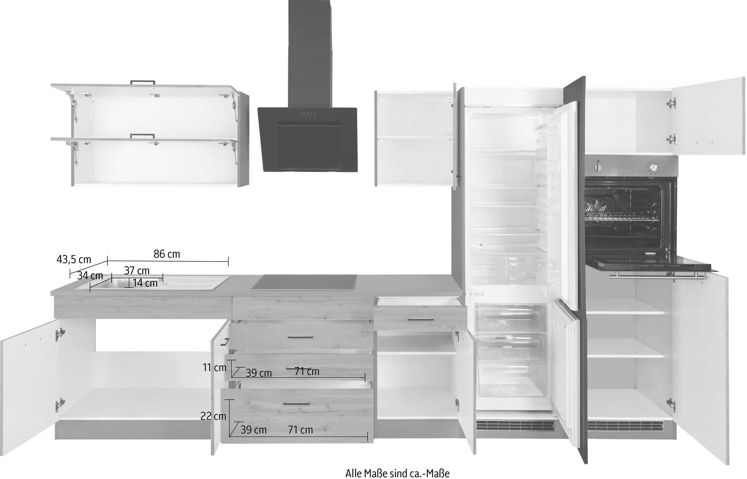 KOCHSTATION Küchenzeile »KS-Trier«, mit E-Geräten, Breite 350 cm