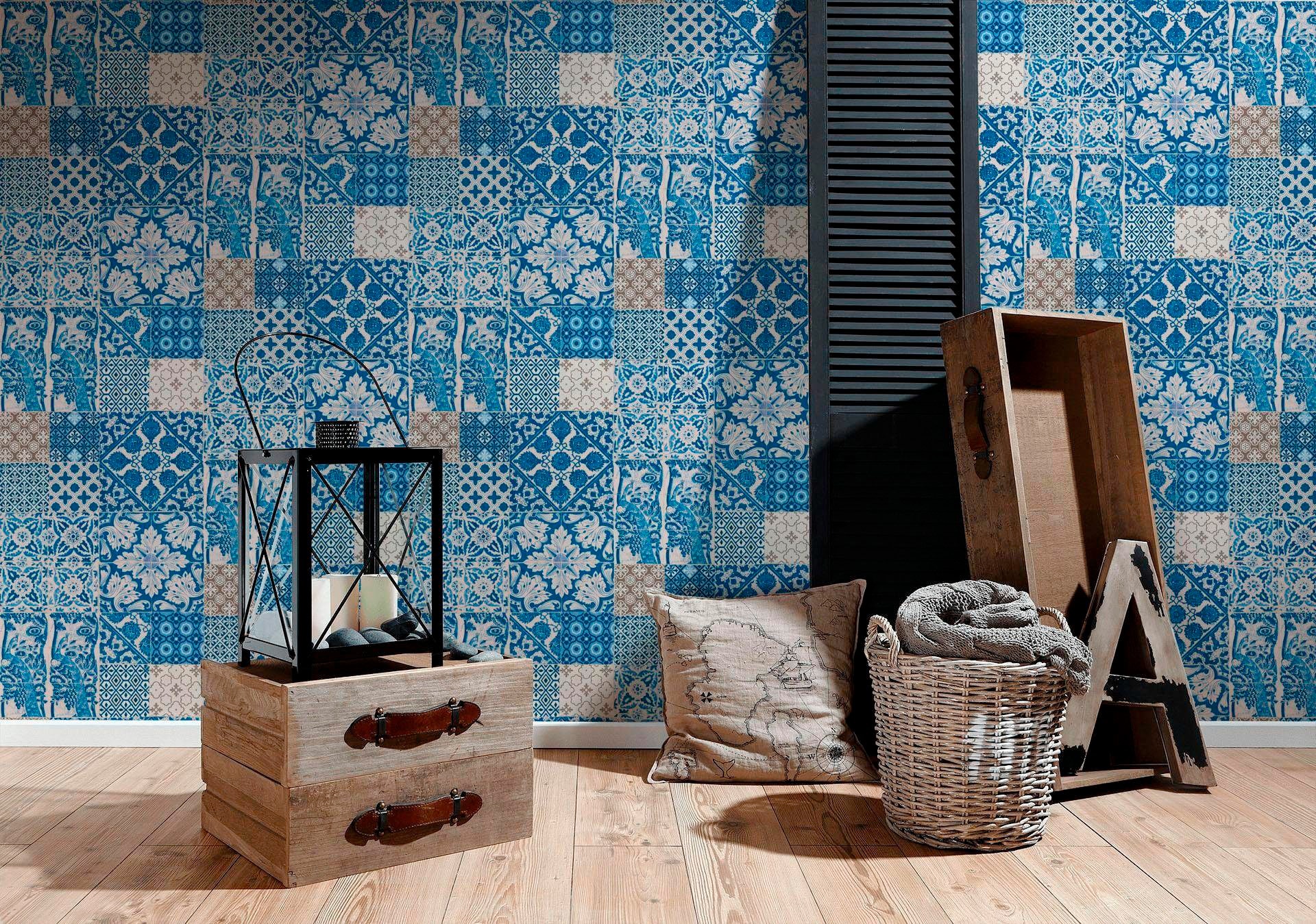 living walls Vliestapete »Metropolitan Stories Anke & Daan Amsterdam« Motiv | Strukturmuster | gemustert leicht strukturiert Landhaus Tapete Fliesen Tapeten Wohnzimmer Schlafzimmer Küche Design