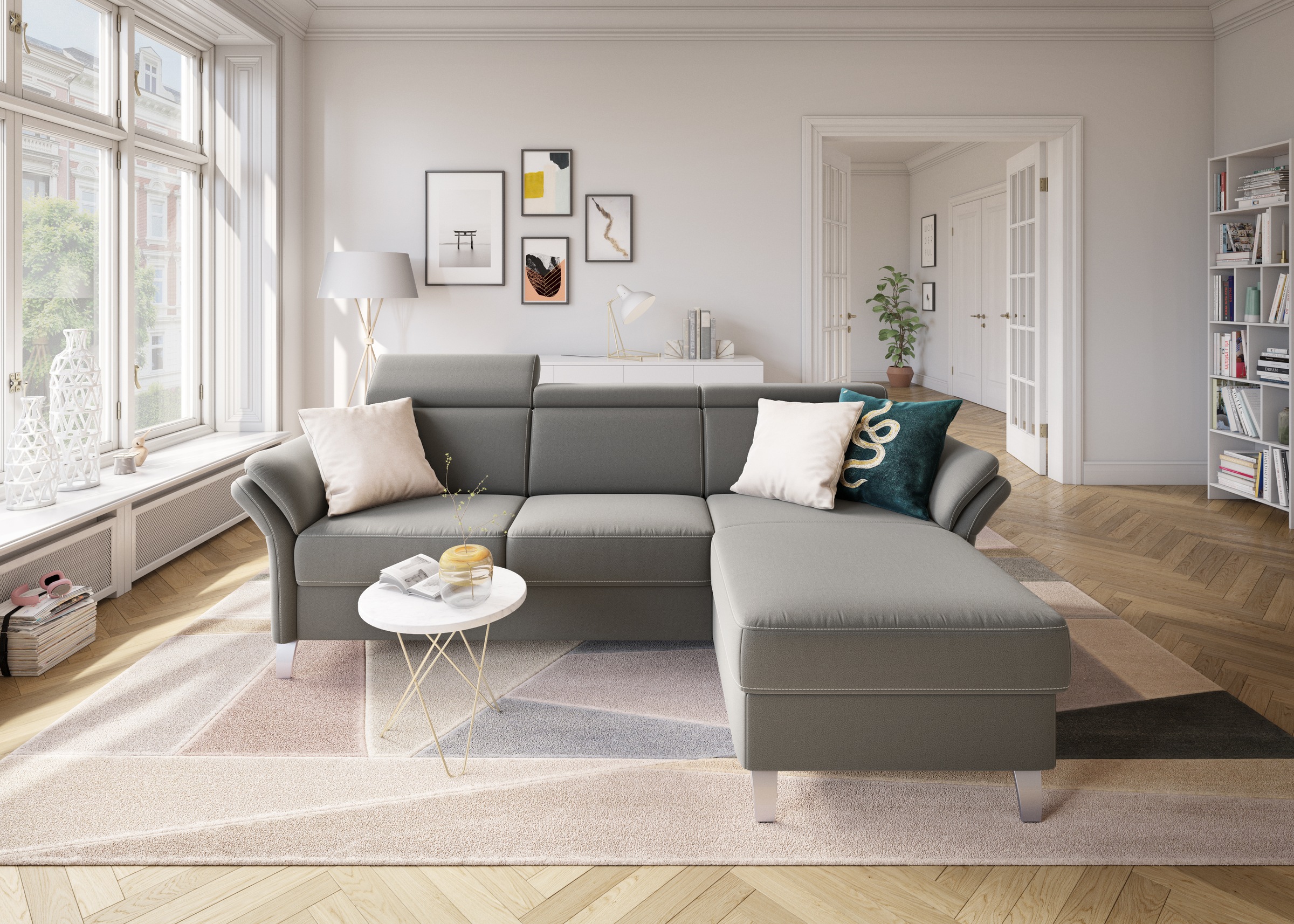 sit&more Ecksofa »Vincenzo L-Form«, inklusive Kopfteilverstellung, wahlweise mit Bettfunktion, Bettkasten