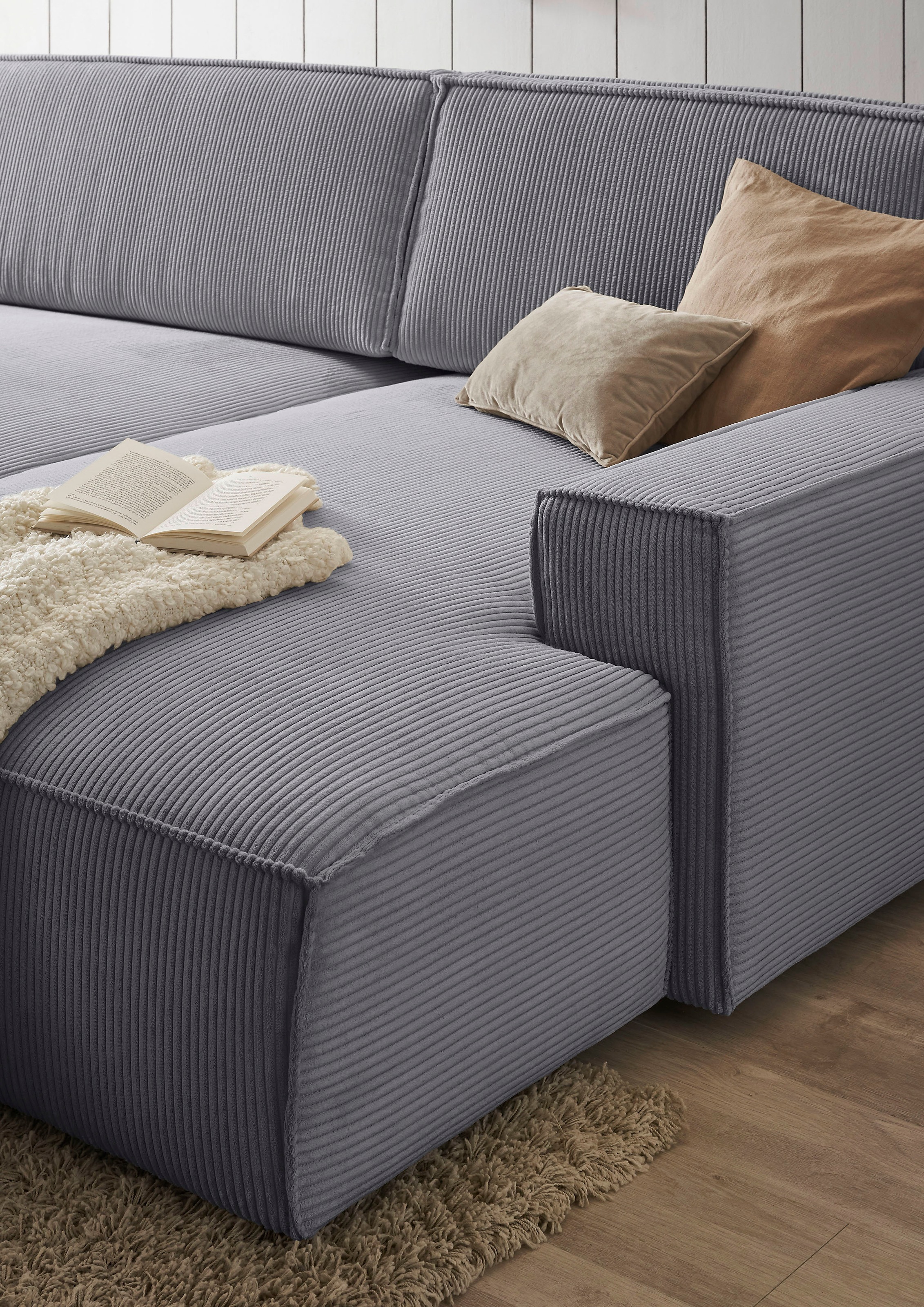 Home affaire Polsterecke »NEU: SHERWOOD XXL tief, L-Form mit Schlaffunktion, Big-Sofa mit Hocker«, (Set, 2 St.), stellbar zum Schlafsofa (Krokodilverbinder), Cord, Leinenoptik