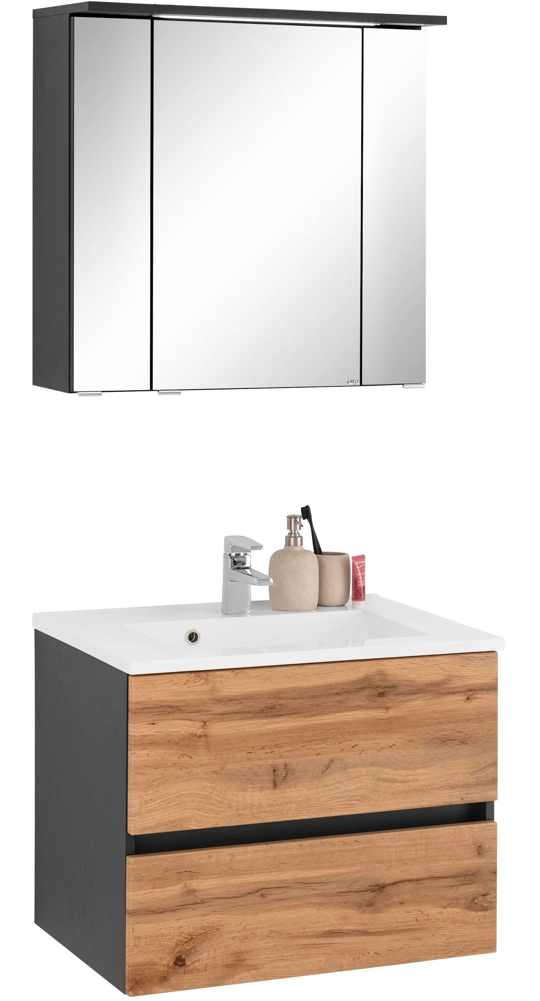 welltime Badmöbel-Set »Lucca« 2 Stk. tlg. Breite 60 cm, mit LED-Spiegelschr günstig online kaufen