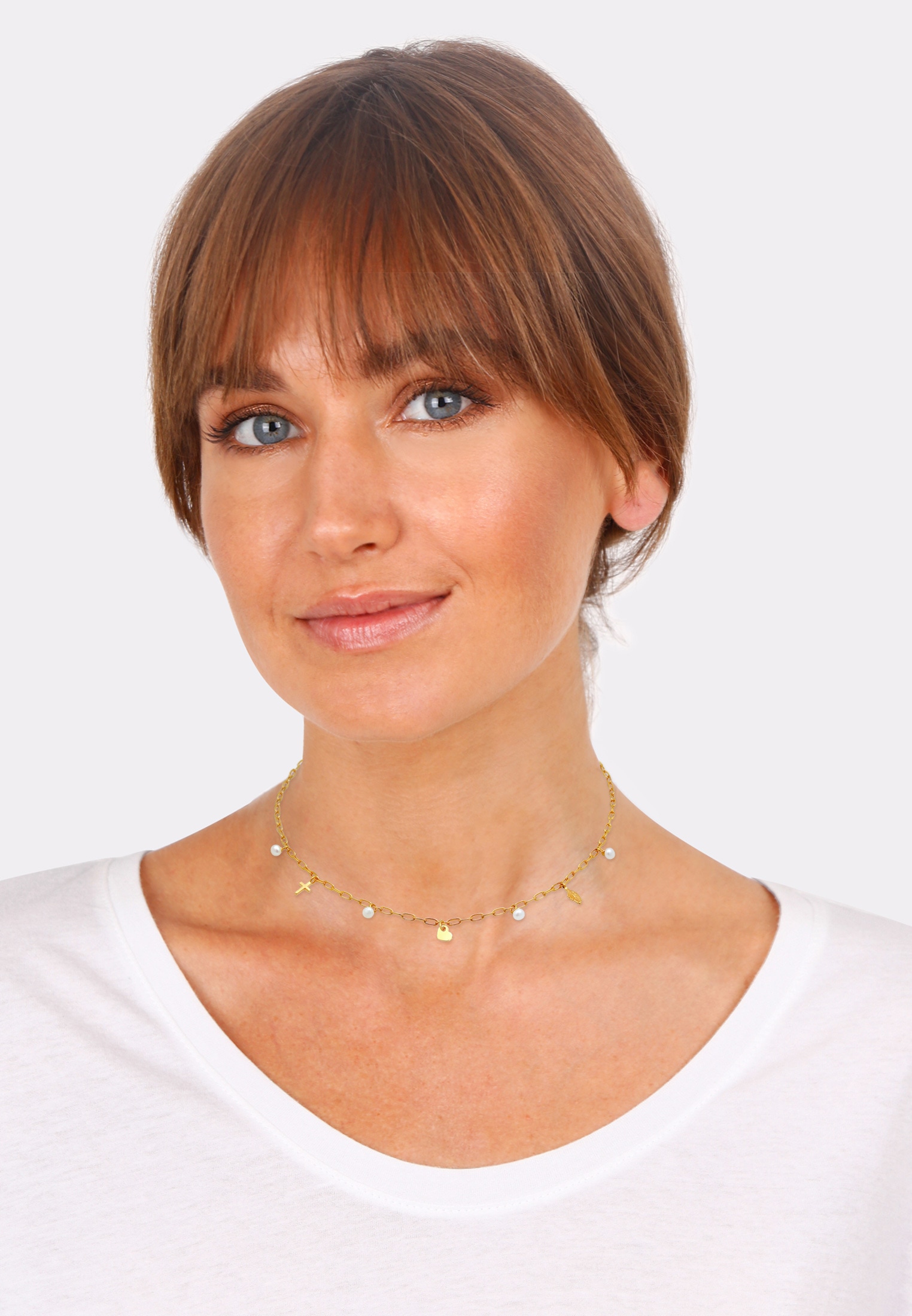 Elli Perlenkette »Kreuz Feder Perle Herz Silber« 925 Online-Shop im Anhänger bestellen