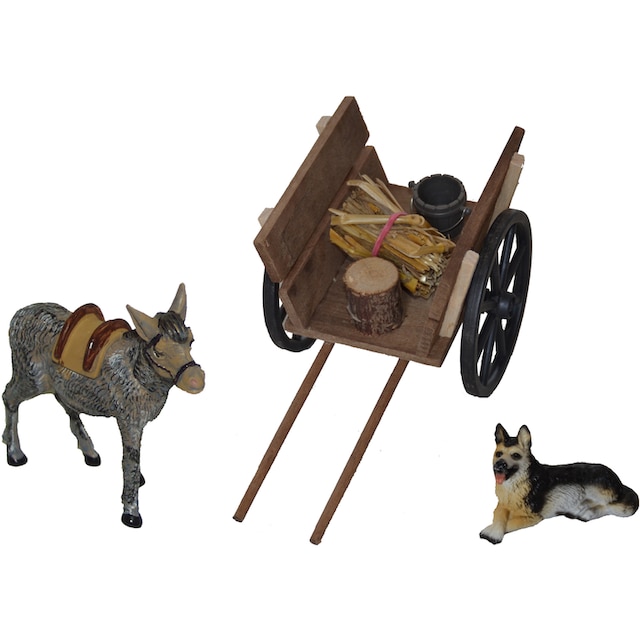 Alfred Kolbe Krippen-Zubehör, (Set, 3tlg.), Eselwagen mit Esel und Hund  online bestellen