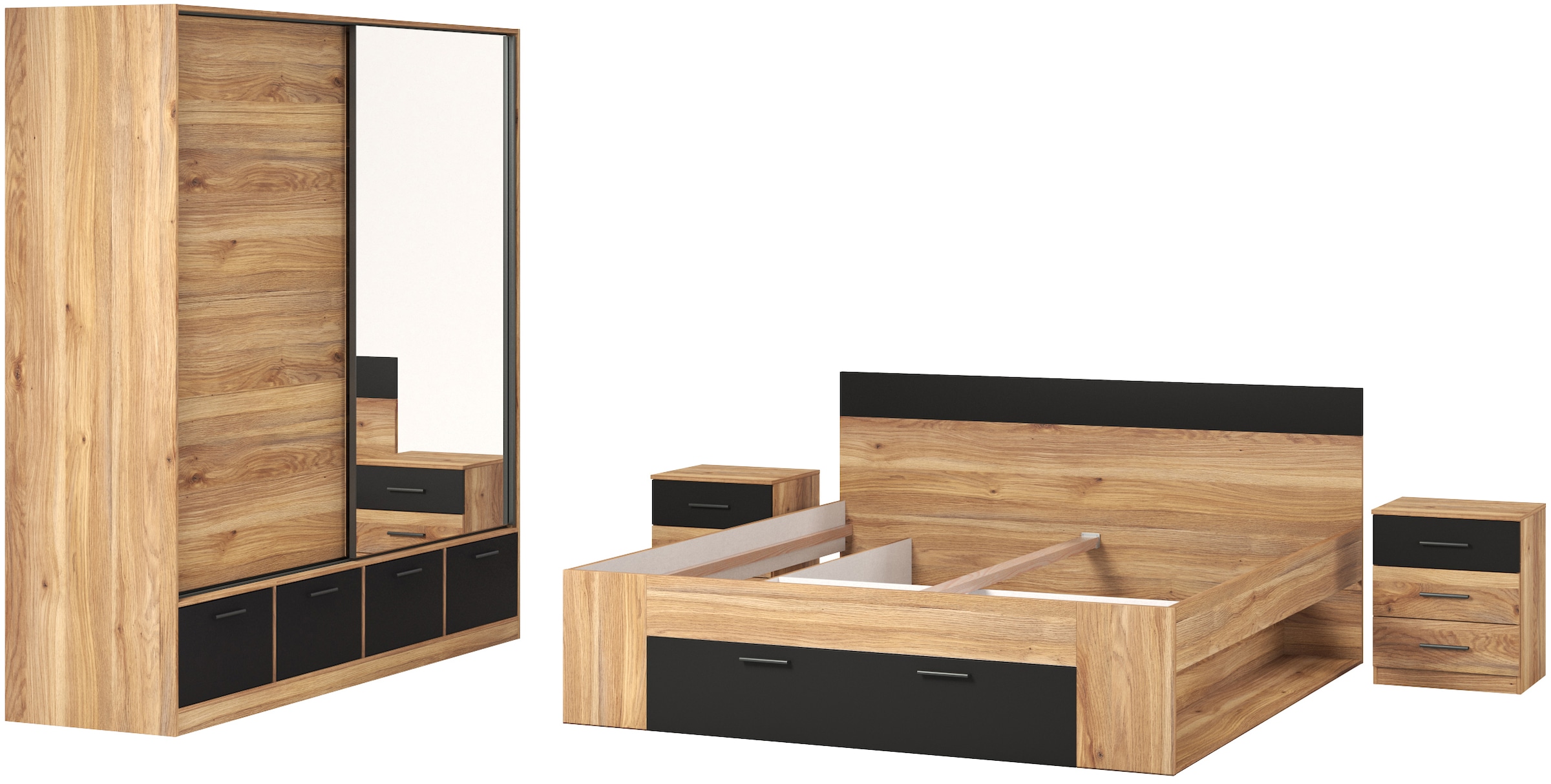 INOSIGN Schlafzimmer-Set »Faweza,Set 4-St(Bett 180 cm, 2xNako, Schwebetürenschrank)«, Komplettschlafzimmer, viel Stauraum