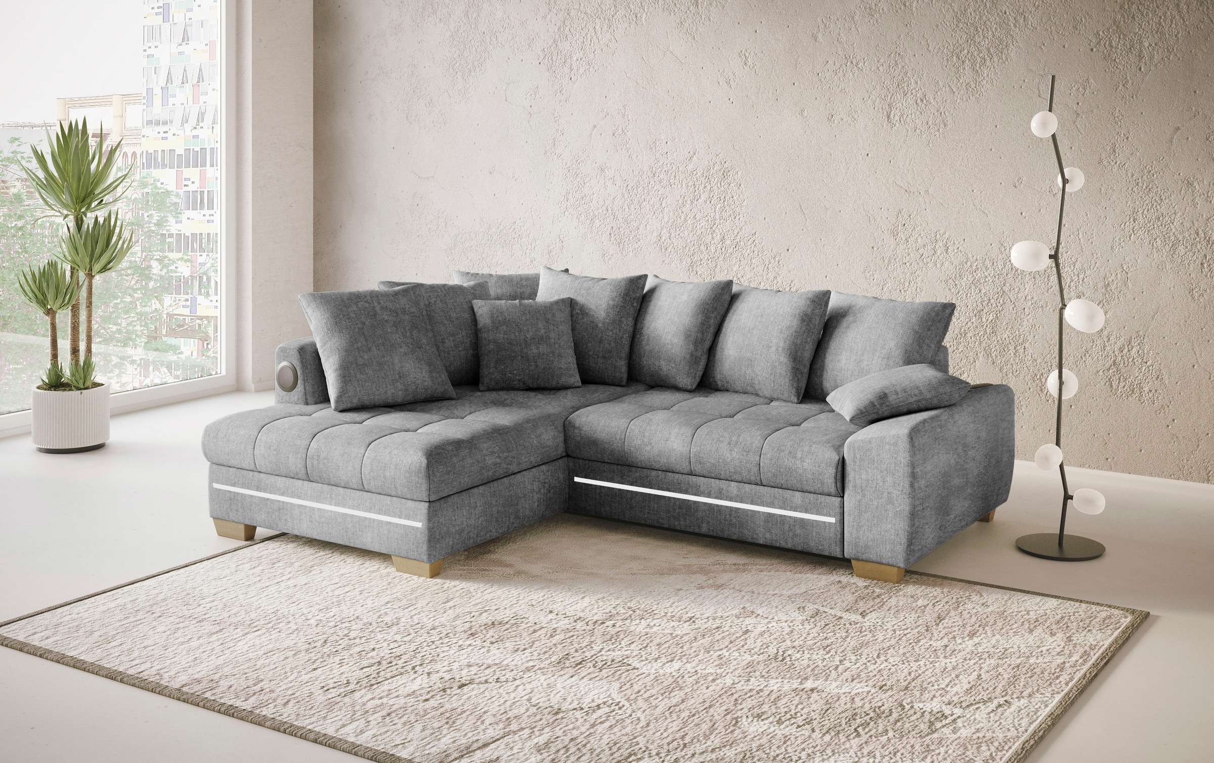 Mr. Couch Ecksofa »Nikita II, L-Form«, mit Kaltschaum, RGB-LED, Soundsystem, wahlweise mit Bett, Bettkasten