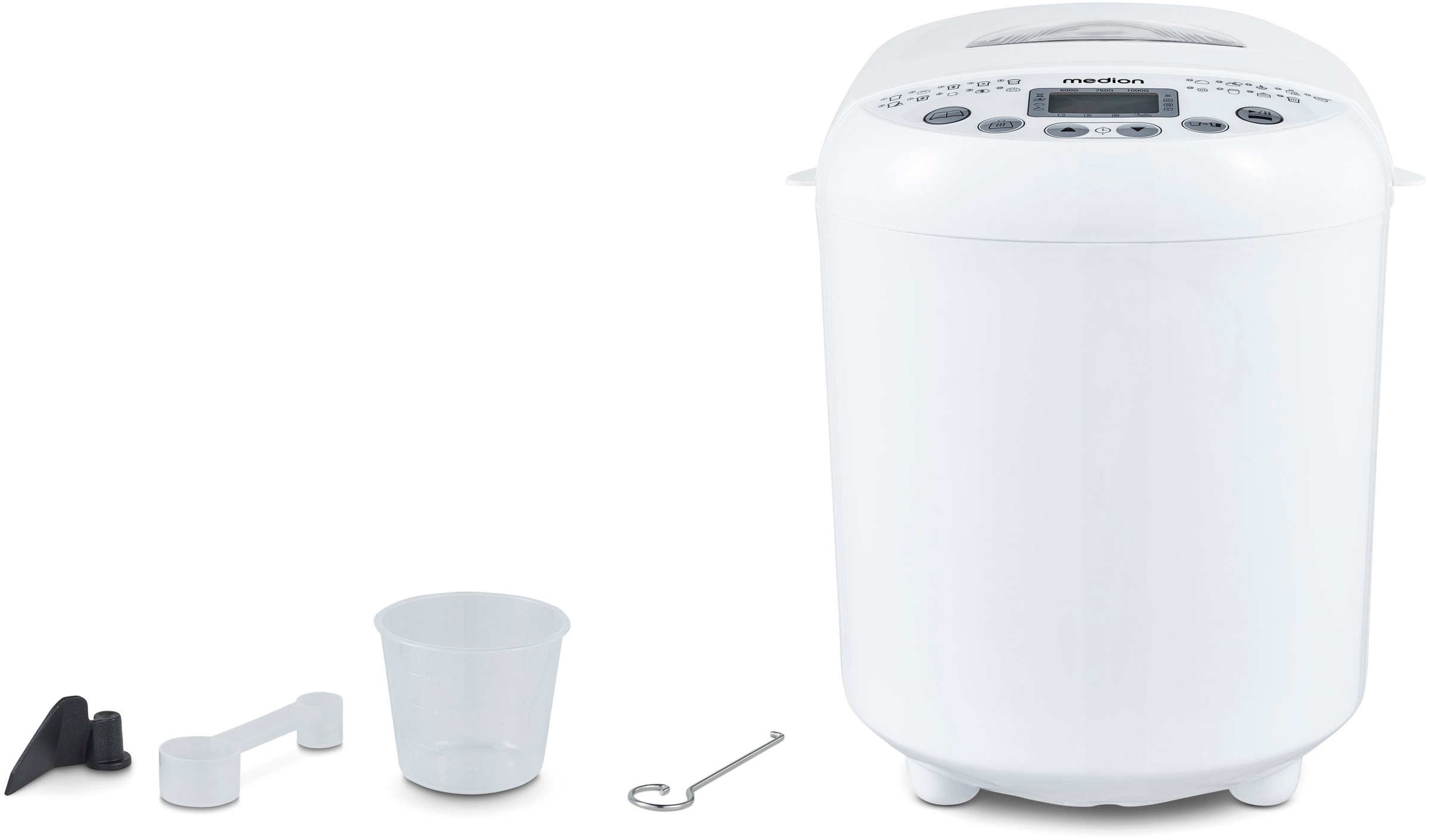 Medion® Brotbackautomat »MD 11011, 19 Backprogramme, 3 Bräunungssufen, Startzeitvorwahl«, 19 Programme, Bis zu 1000g Fassungsvermögen, Warmhaltefunktion