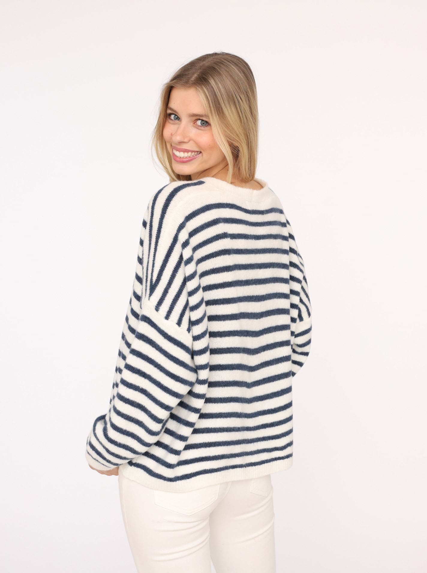 Zwillingsherz Strickjacke »"Streifen"« One Size, Loose-Fit, Langarm, Wollanteil, V-Ausschnitt