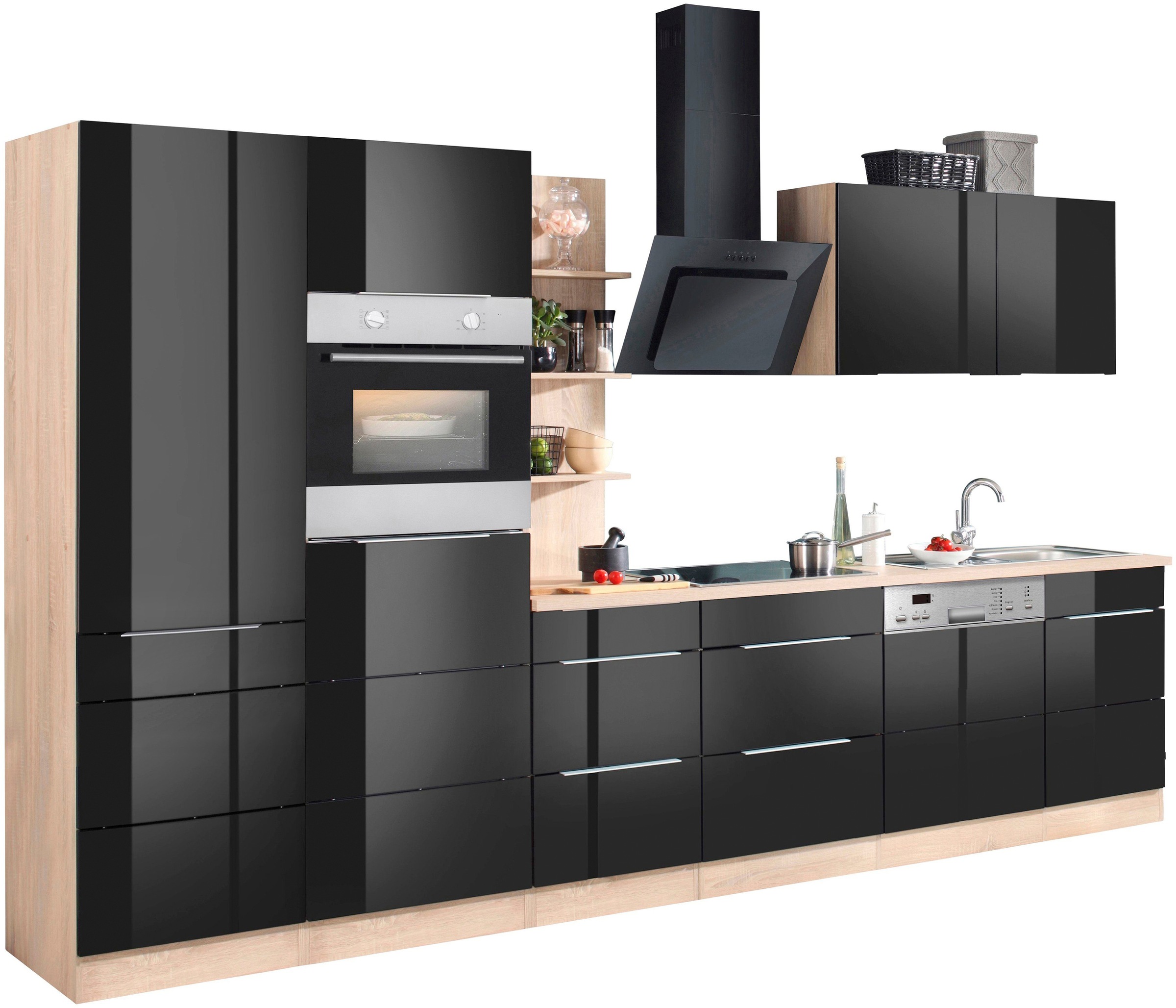 KOCHSTATION Küchenzeile »KS-Brindisi Breite 340 cm«, wahlweise mit E-Geräten und Induktion, mit MDF-Fronten und Regal