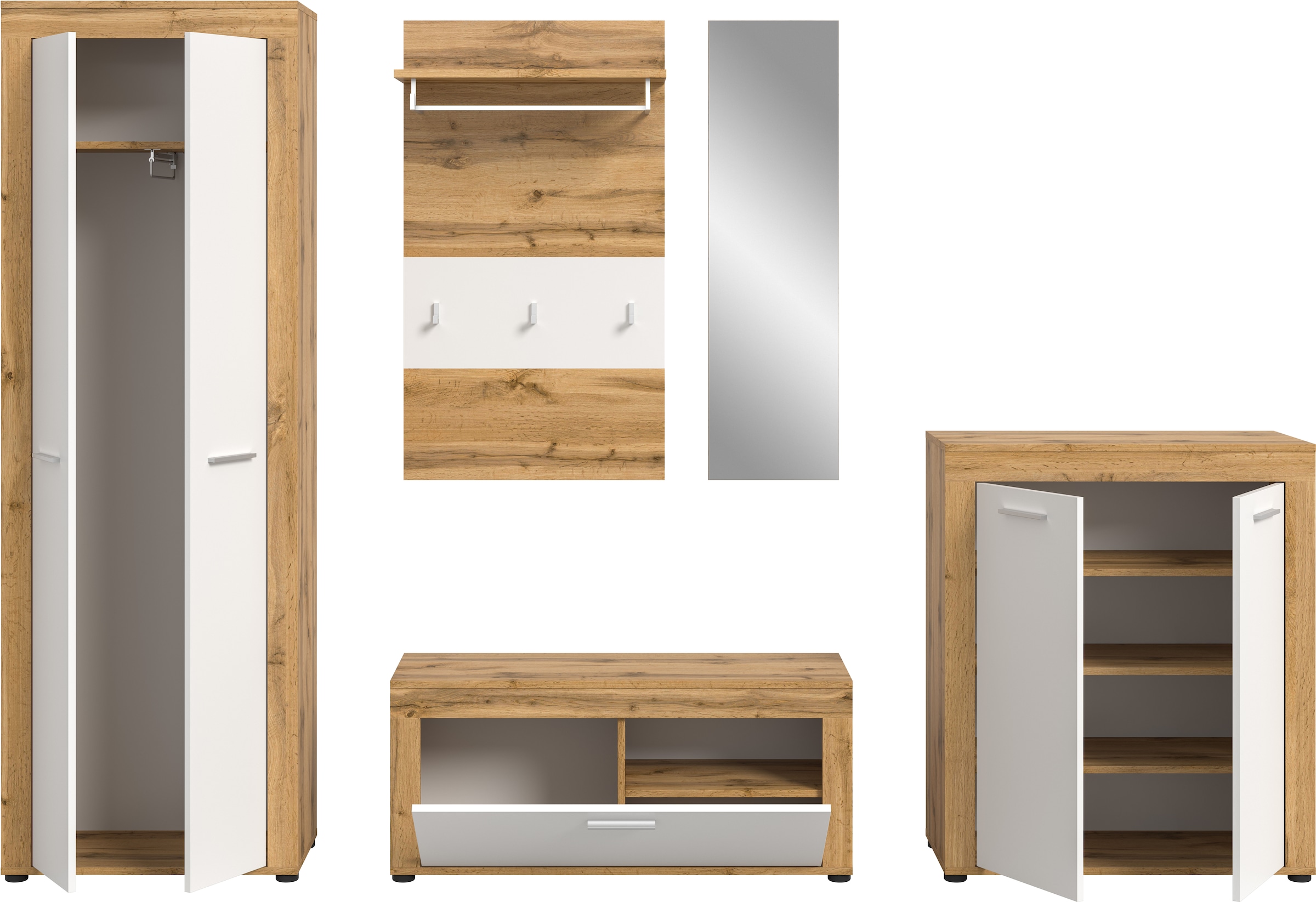 INOSIGN Garderoben-Set, (Set, 5 St.), Aosta, Höhe 191 cm, 5-tlg. Garderobenset, Flur, Diele