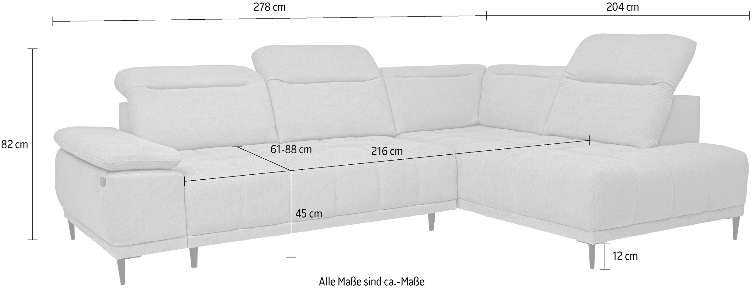 WERK2 Ecksofa »Focus-L 204 x 278 cm inkl. Komfortfunktionen, bequem, bodenfrei« Luxus-Microfaser, L-Form, elektrische Sitztiefenverstellung