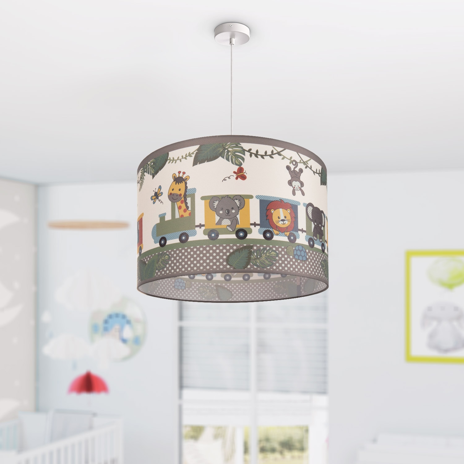 Paco Home Pendelleuchte »Diamond 635«, 1 flammig, Leuchtmittel E27 | ohne Leuchtmittel, Kinderlampe Deckenlampe LED Kinderzimmer Lampe Zug Tieren, E27