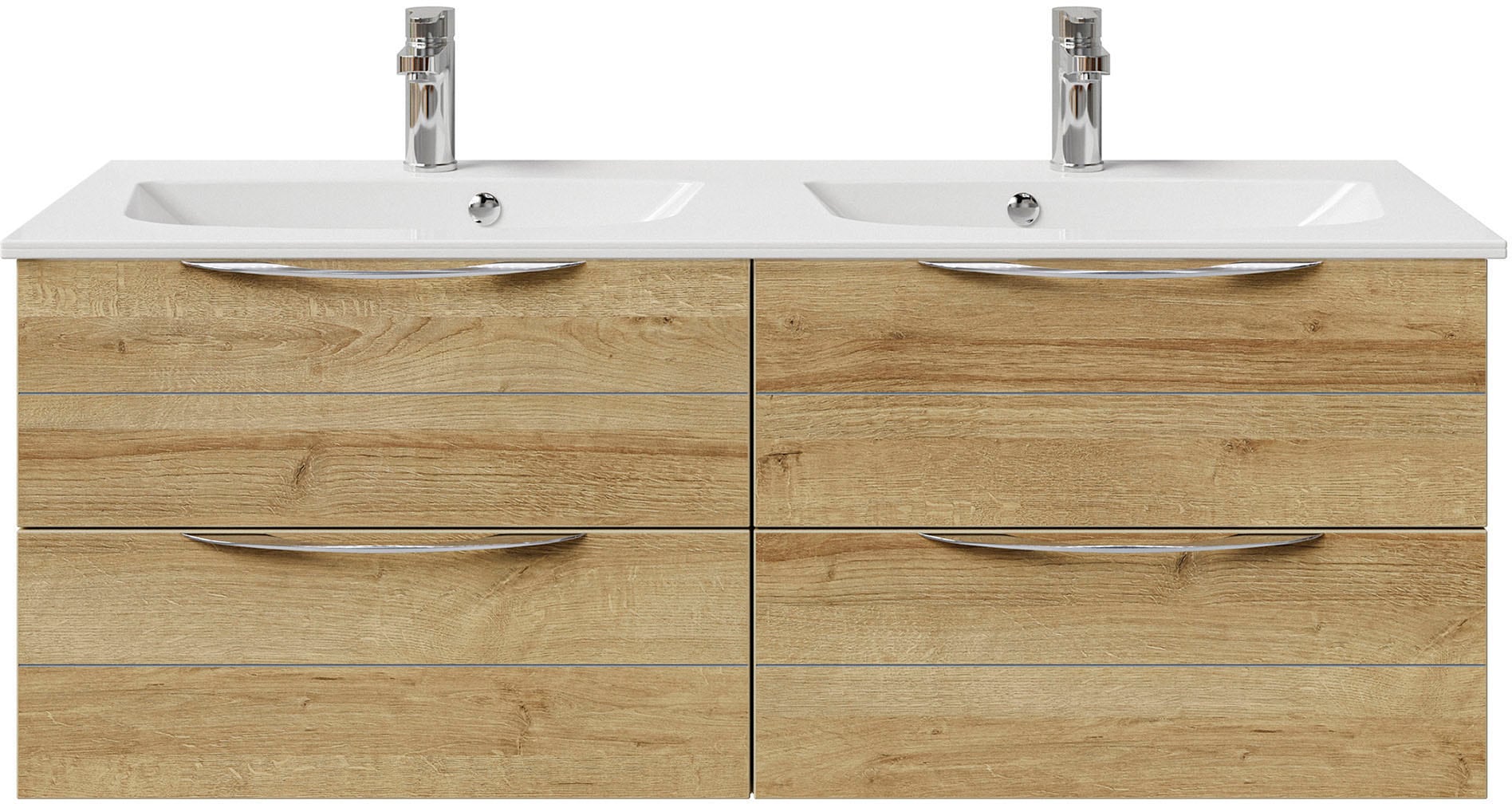 Saphir Badmöbel-Set »Serie 6025 2-teilig Mineralmarmor-Waschtisch mit LED-Spiegelschrank«, (2 St.), Waschplatz 132cm breit, 4 Schubladen, 2 Spiegel-Türen, inkl Türdämpfer