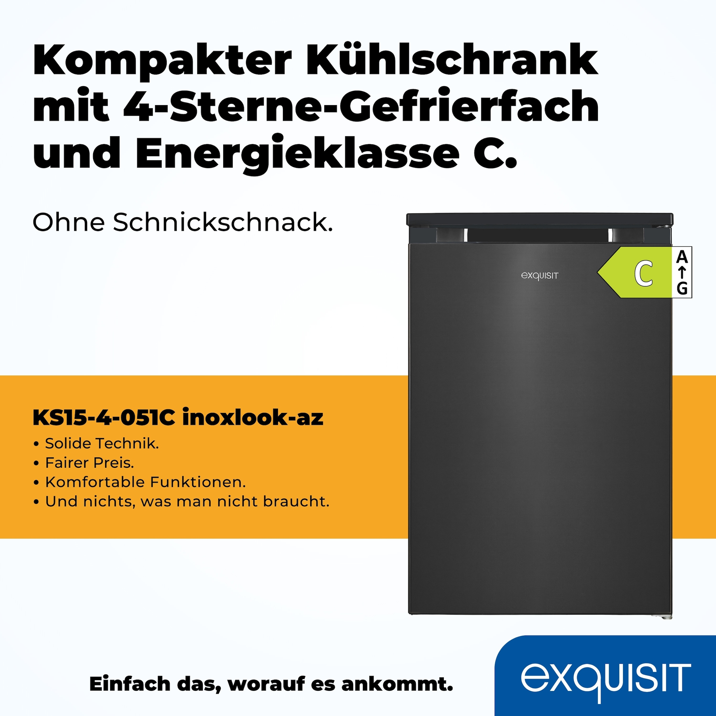 exquisit Kühlschrank KS15-4-051C inoxlook-az »KS15-4-051C inoxlook-az« 84,5 cm hoch 54,9 cm breit