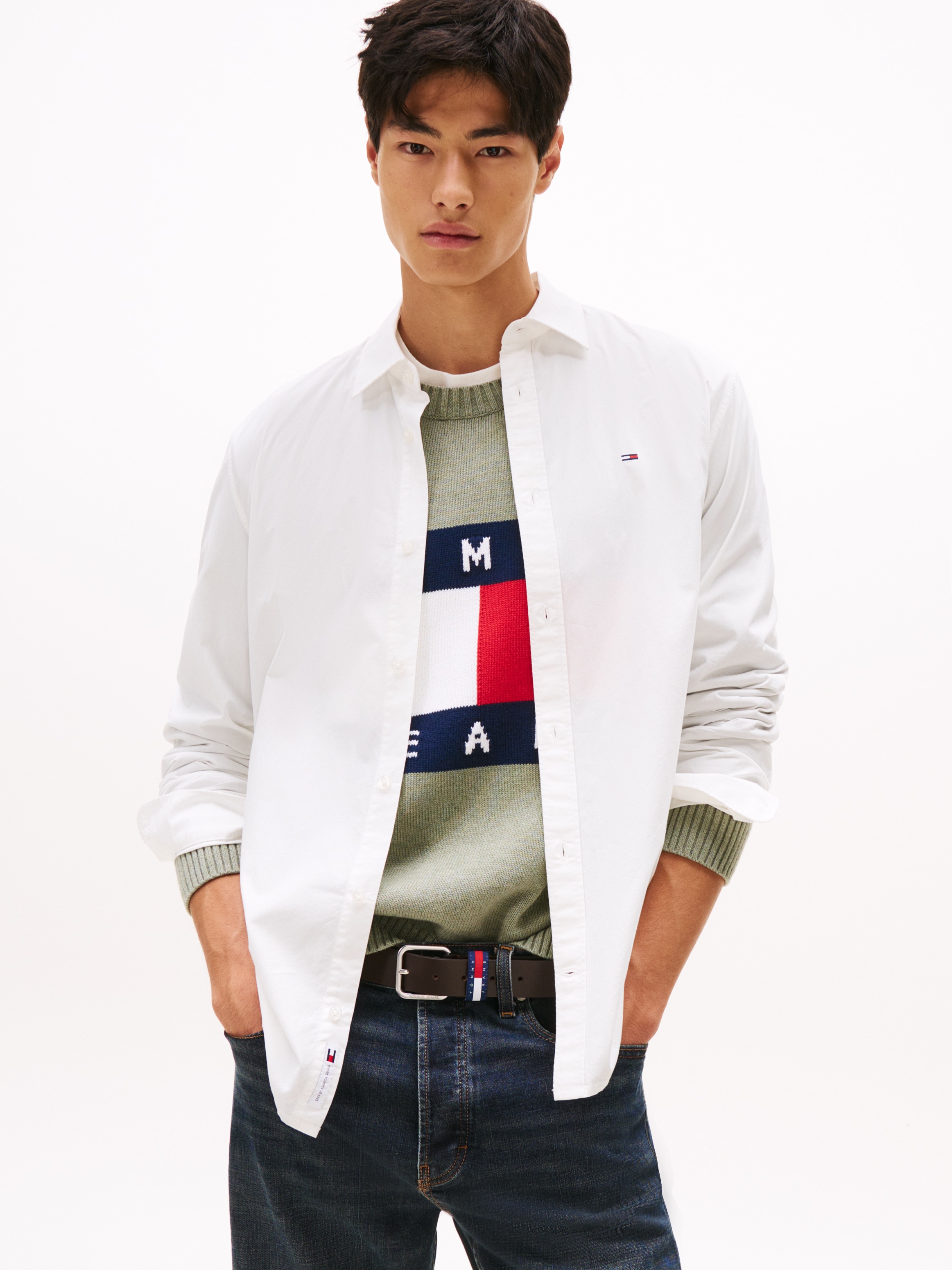 Tommy Jeans Langarmhemd »TJM POPLIN« Regular fit, Kentkragen