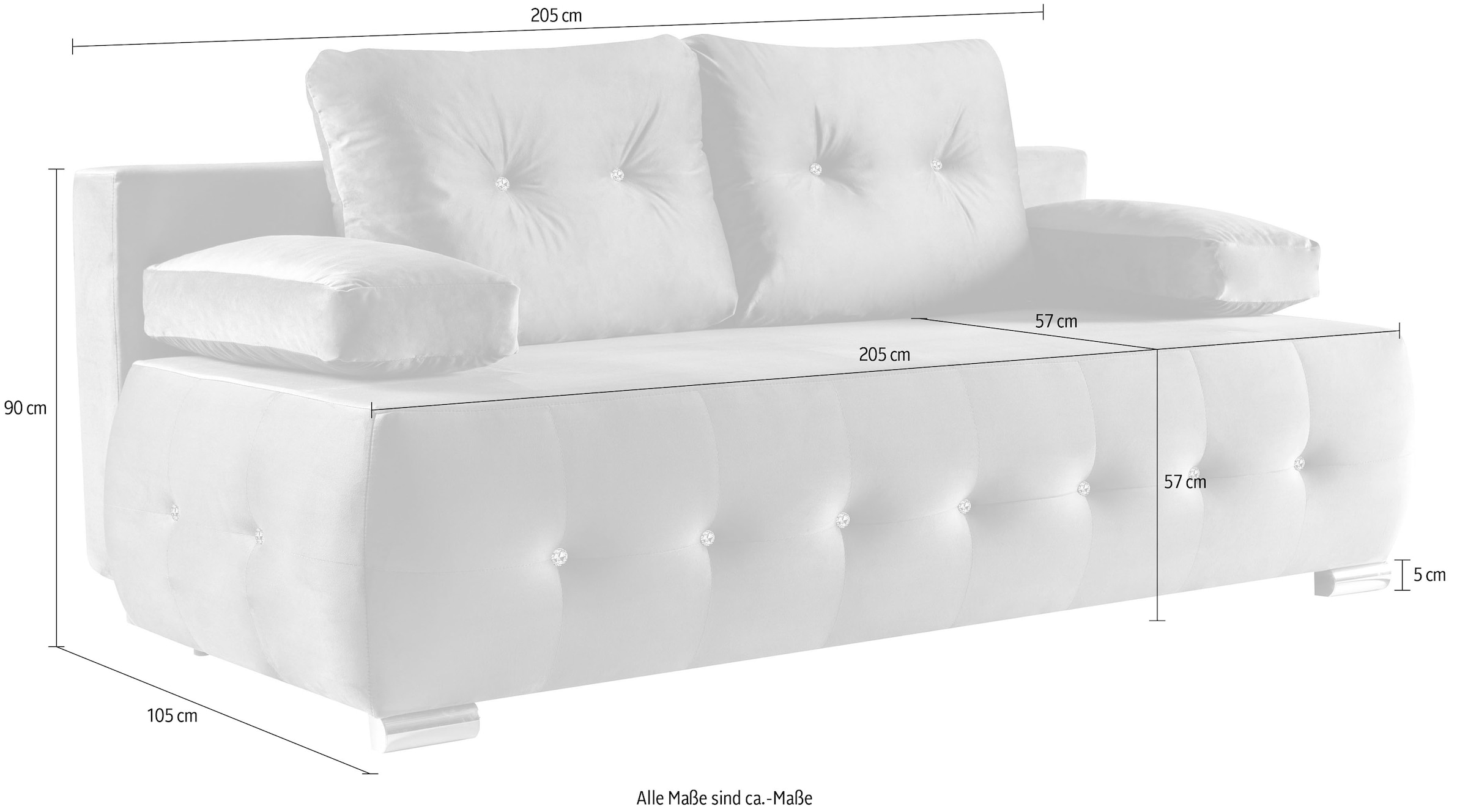 WERK2 Schlafsofa »Monaco«, 2-Sitzer Schlafcouch mit Bettkasten & funkelnden Ziersteinchen