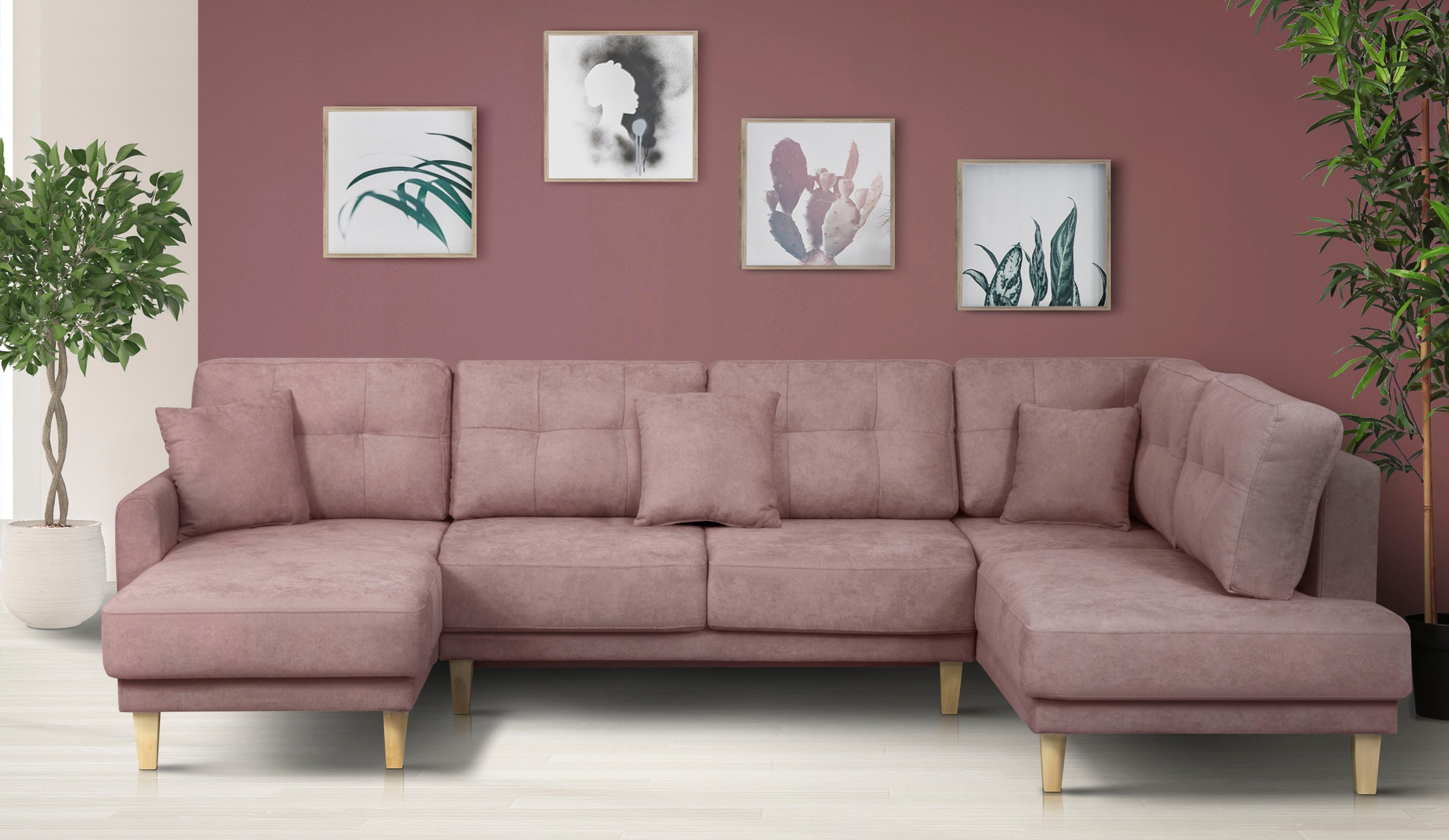 Home affaire Wohnlandschaft »TRIPLO U-Form wahlweise mit Schlaffunktion, B/T/H: 310/192/90 cm«, Schlafsofa, auch mit Bettkasten, Steppung im Rückenkissen