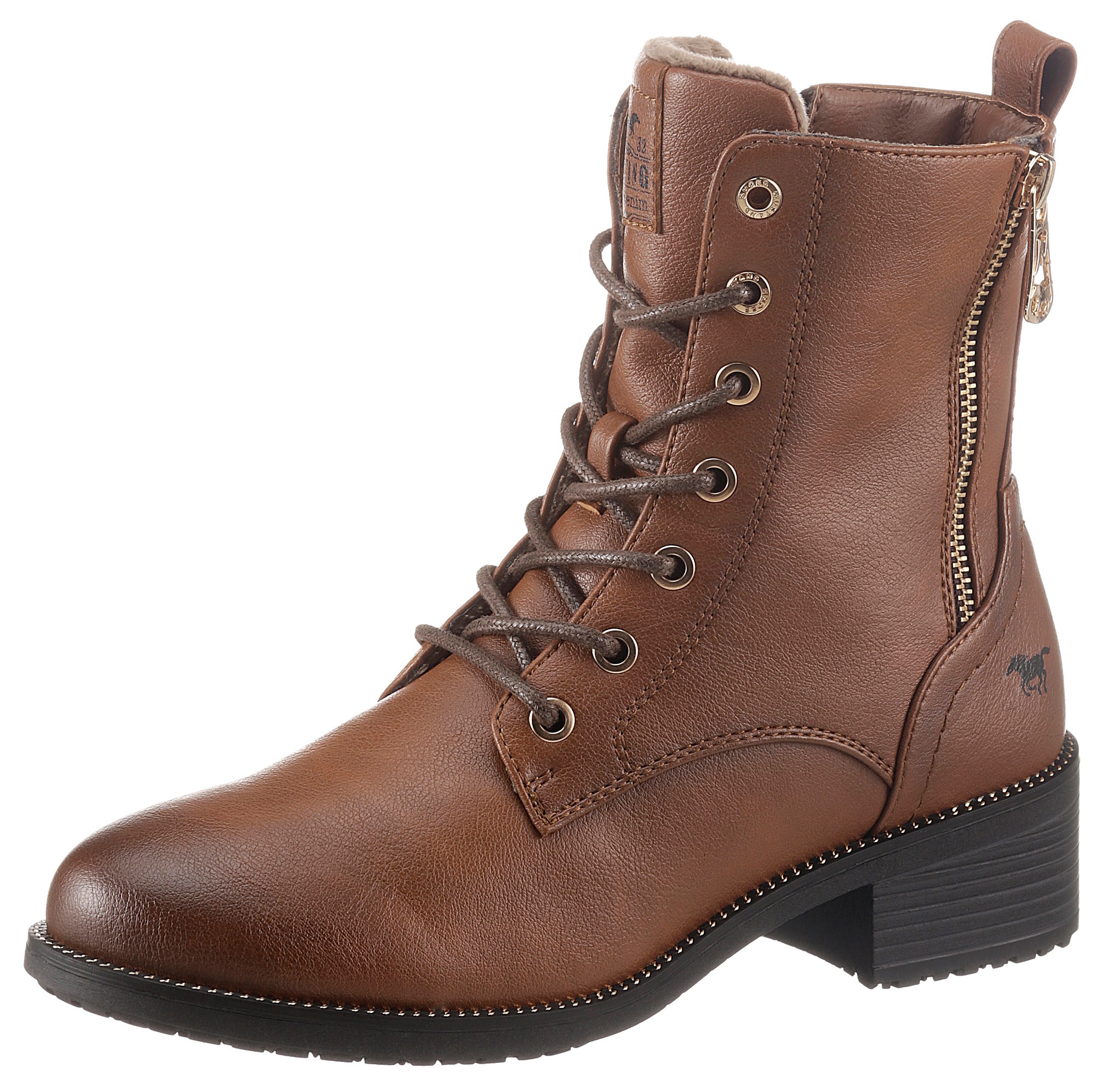 Schnürstiefelette, Schnürboots, Blockabsatz, mit praktischem Innenreißverschluss, Gr. 36, cognac-used