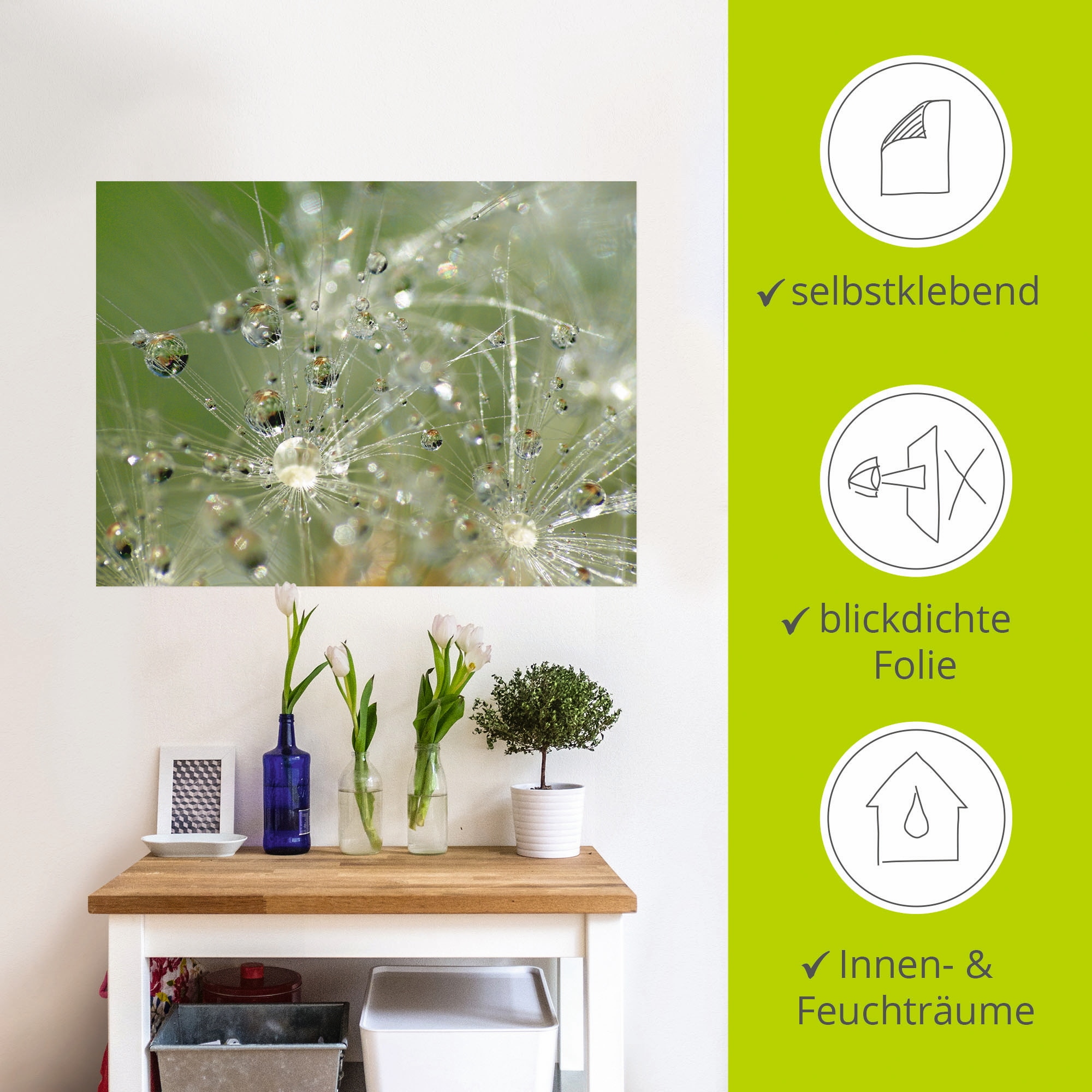 Artland Wandbild »Wassertropfen Pusteblume«, Blumen, (1 St.), als Leinwandbild, Wandaufkleber in verschied. Größen