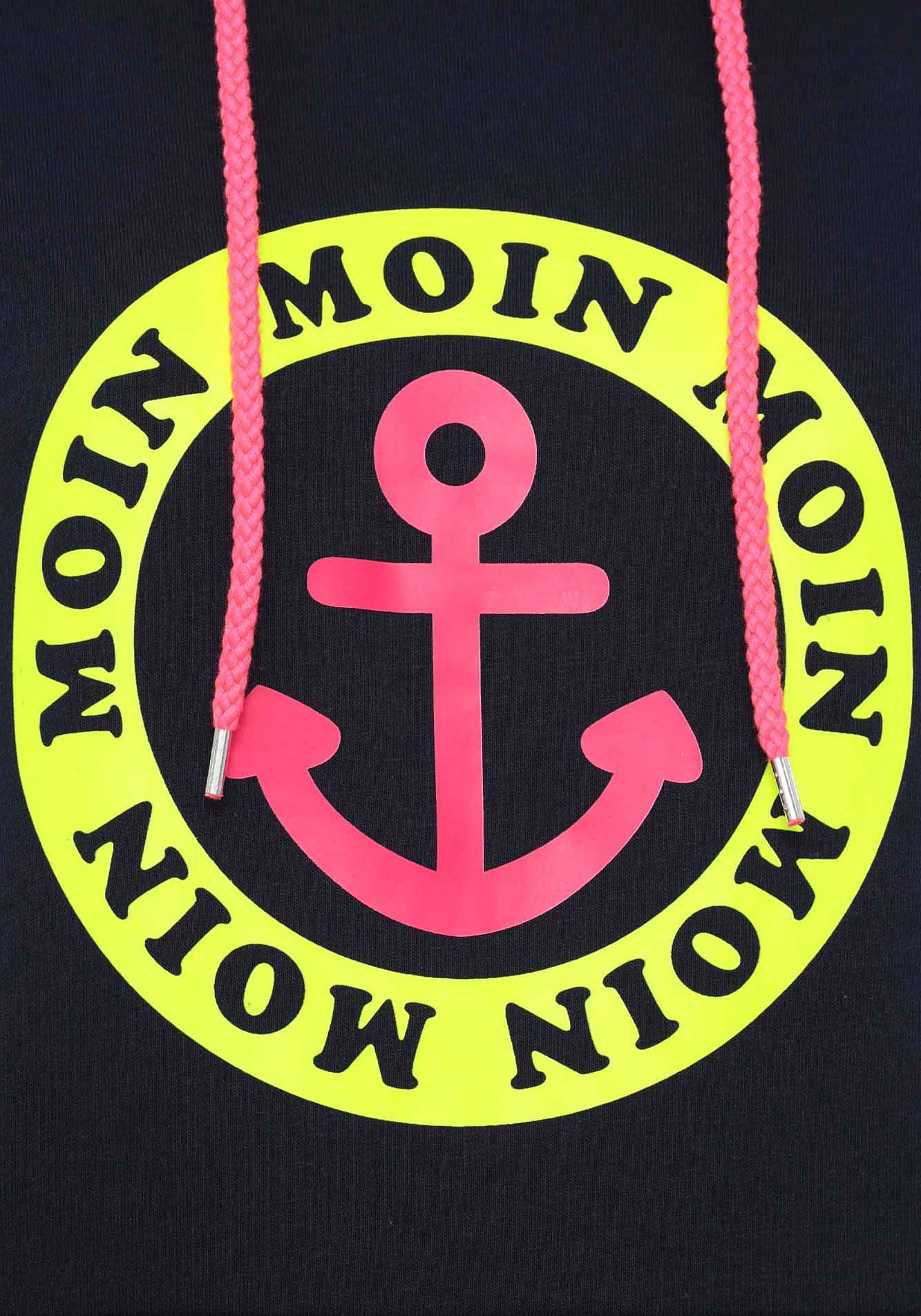 Zwillingsherz Hoodie, mit Aufschrift Moin und Anker in Neonfarben