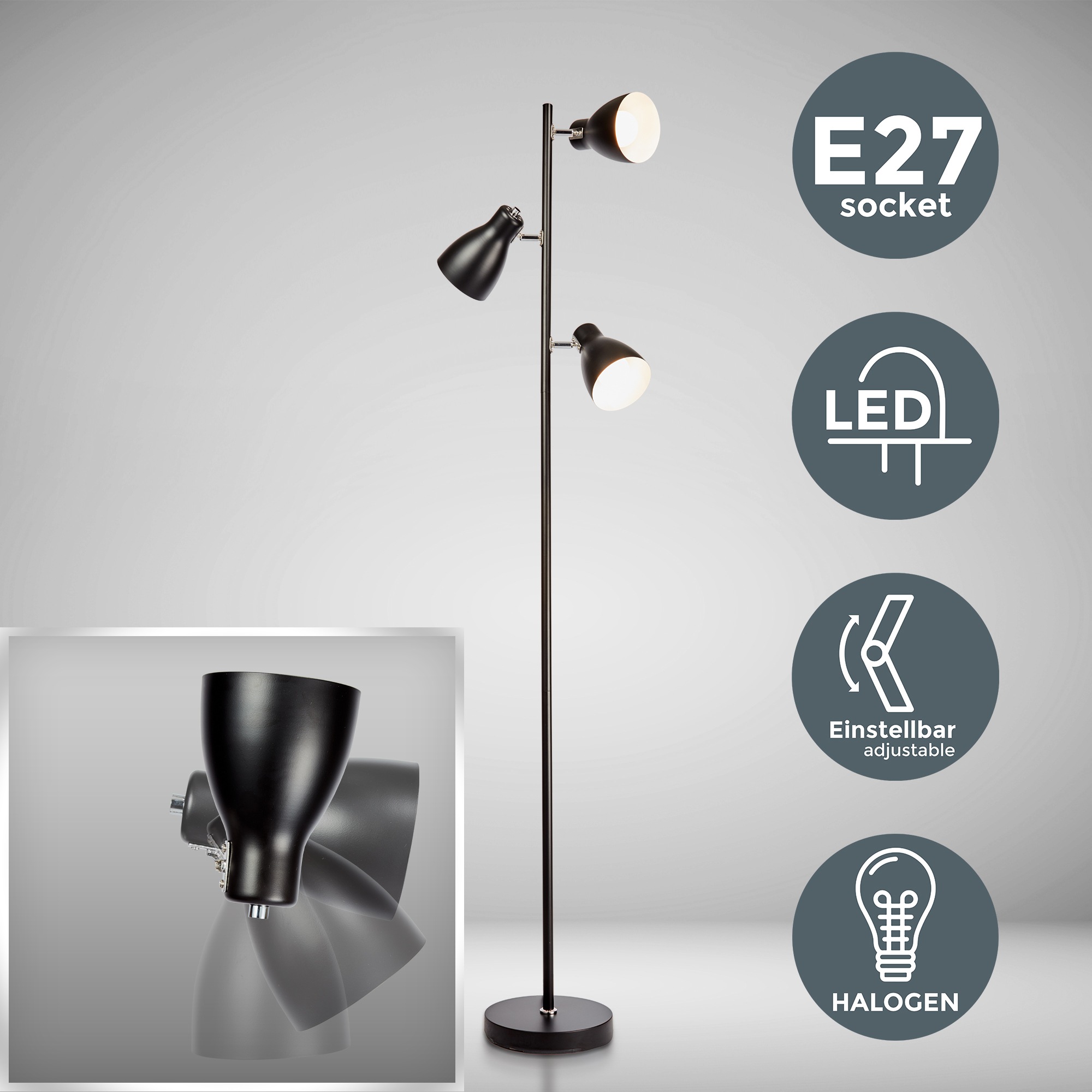 B.K.Licht Stehlampe, 3 flammig, Leuchtmittel E27   ohne Leuchtmittel, Stehl günstig online kaufen
