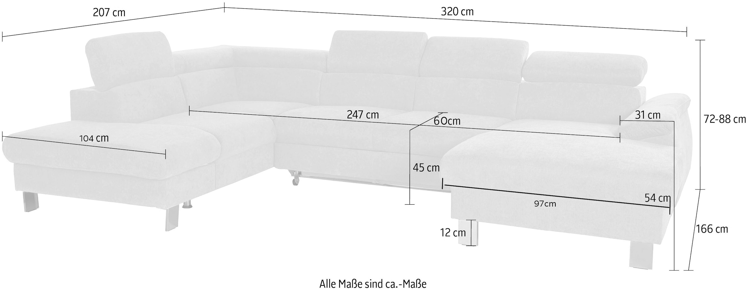 COTTA Wohnlandschaft »Komaris U-Form mit Kopfteilverstellung«, wahlweise mit Bettfunktion, Bettkasten & Beleuchtung