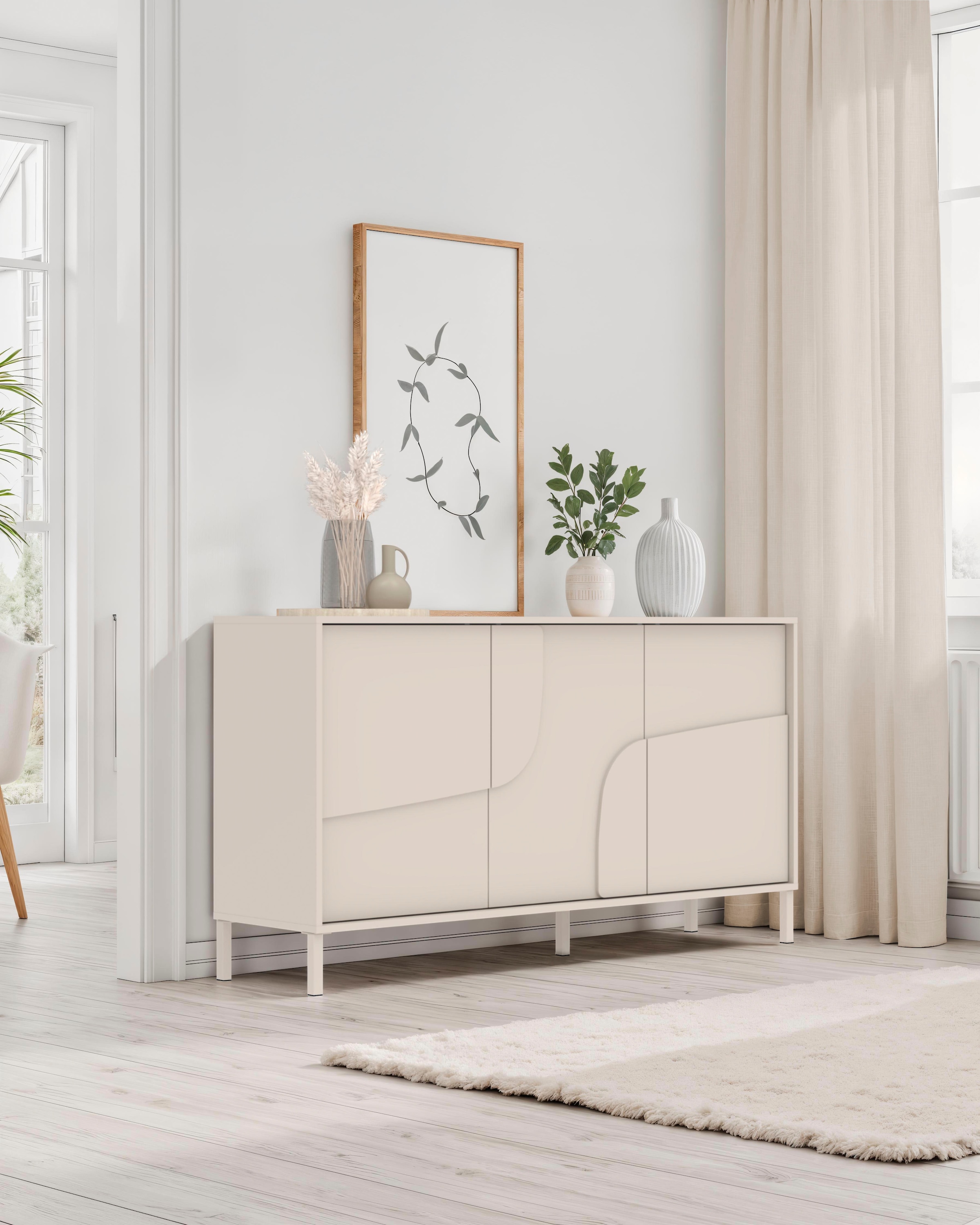 INOSIGN Sideboard »Stone, 155 cm breit, 3 Türen, Anrichte, Kommode, Stauraumschrank« 3D-Design, Push-to-open, Innenraum großzügig, Füße 14/2 cm wählbar