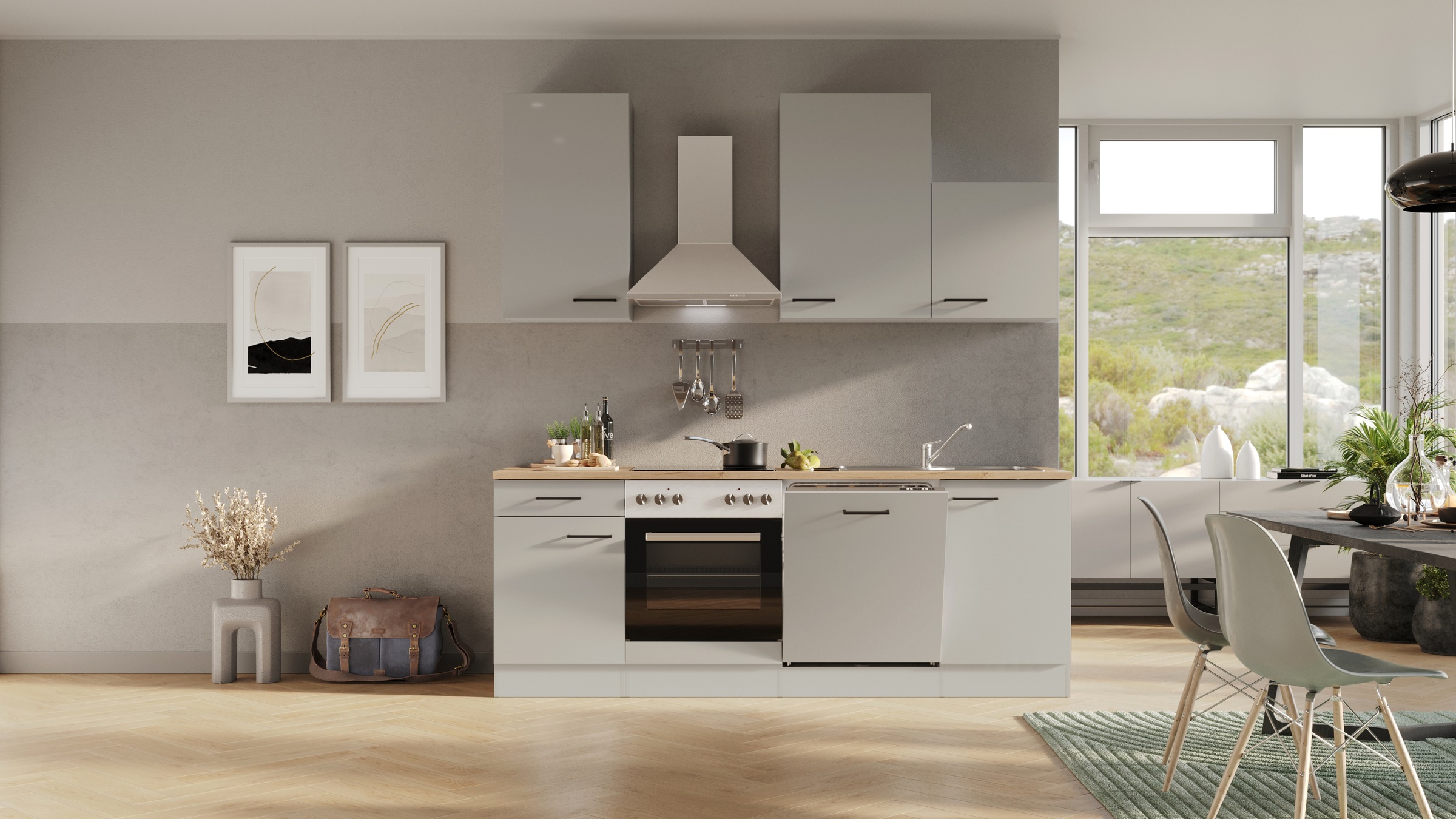 Flex-Well Küchenzeile »Lund« wahlweise mit E-Geräten, Breite 220 cm, glänze günstig online kaufen