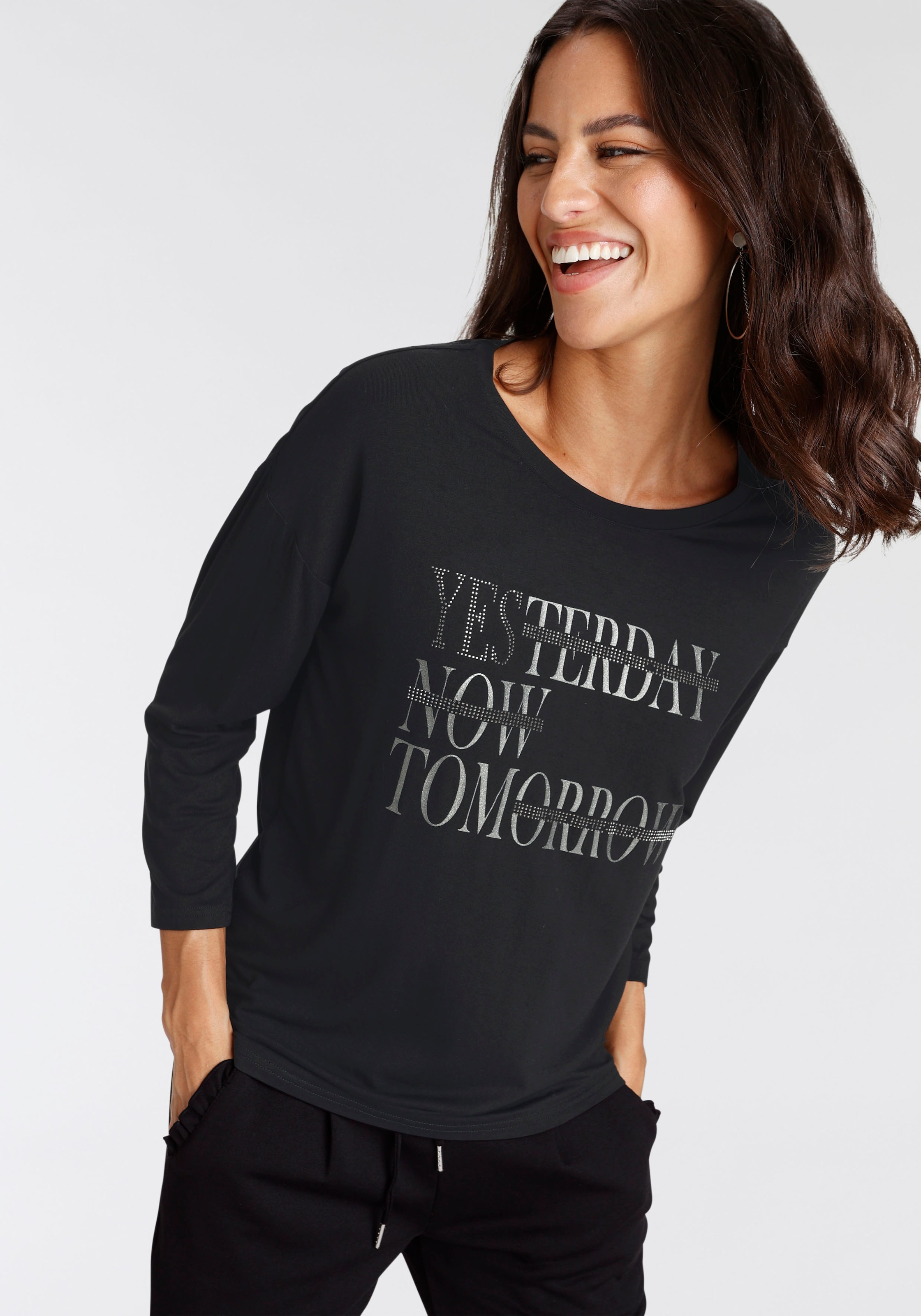 Laura Scott 3/4-Arm-Shirt mit glitzerndem Schriftzug