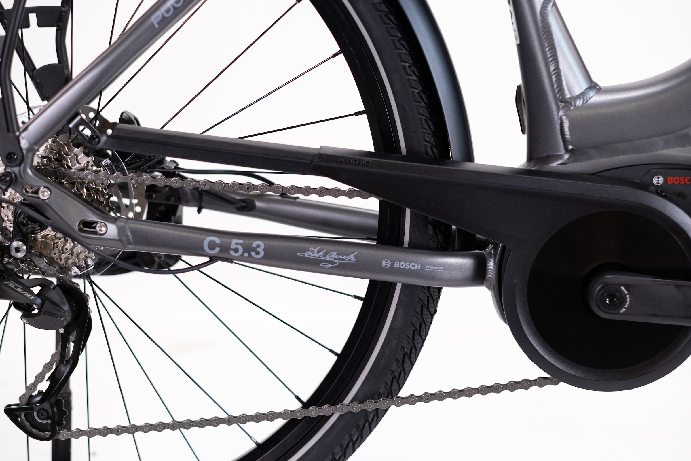 PUCH »PUCH C5.3 ALIVIO / BOSCH 500 Wh 28" grau 9-Gänge« 9 Gang Shimano Alivio RDM3100 Schaltwerk Kettenschaltung Mittelmotor 250 W BOSCH PERFORMANCE LINE 36 V/250 W, Mittelmotor