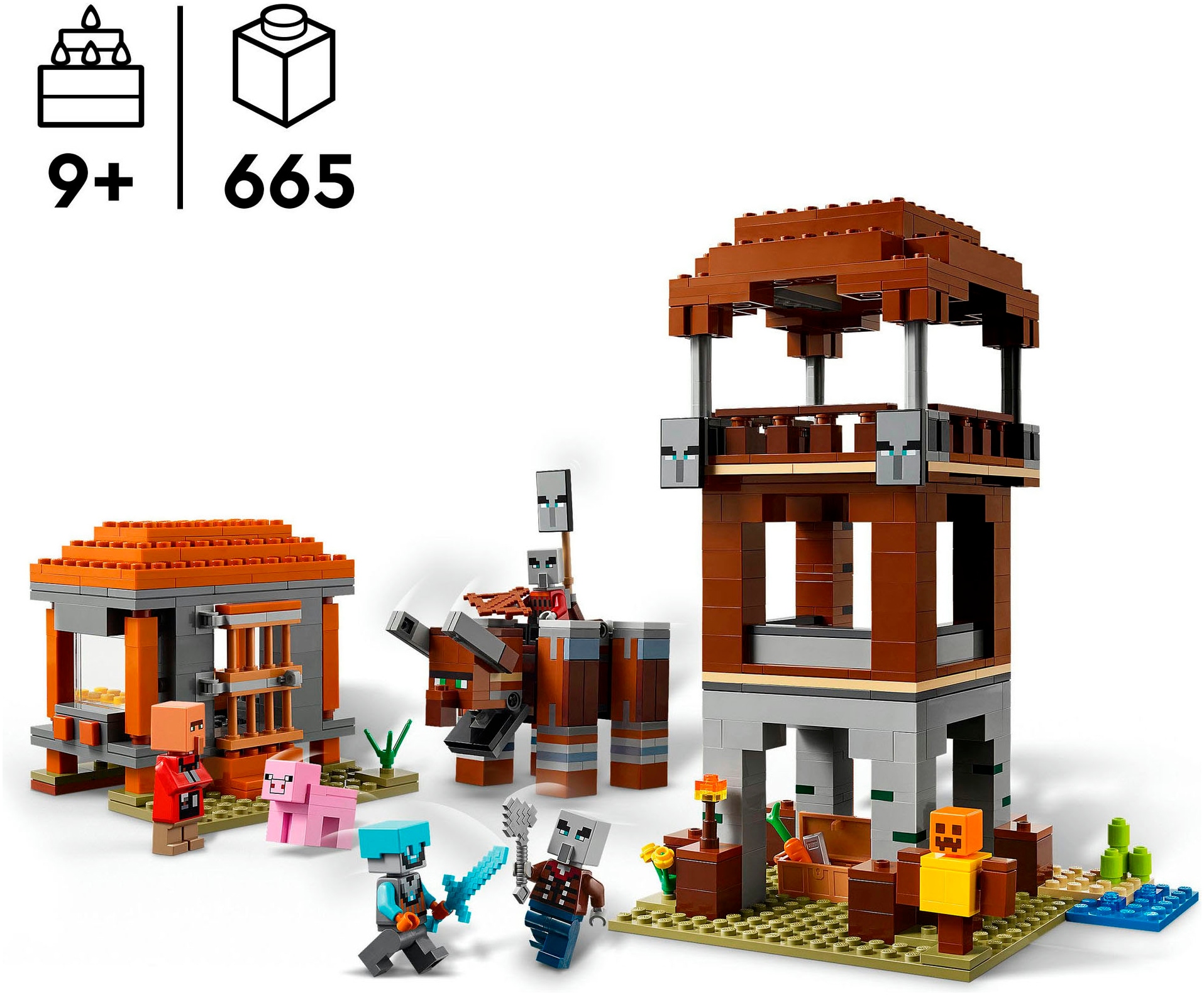 LEGO® Konstruktionsspielsteine »Ein Verwüster am Plünderer-Außenposten (21278), LEGO Minecraft«, (665 St.), Made in Europe