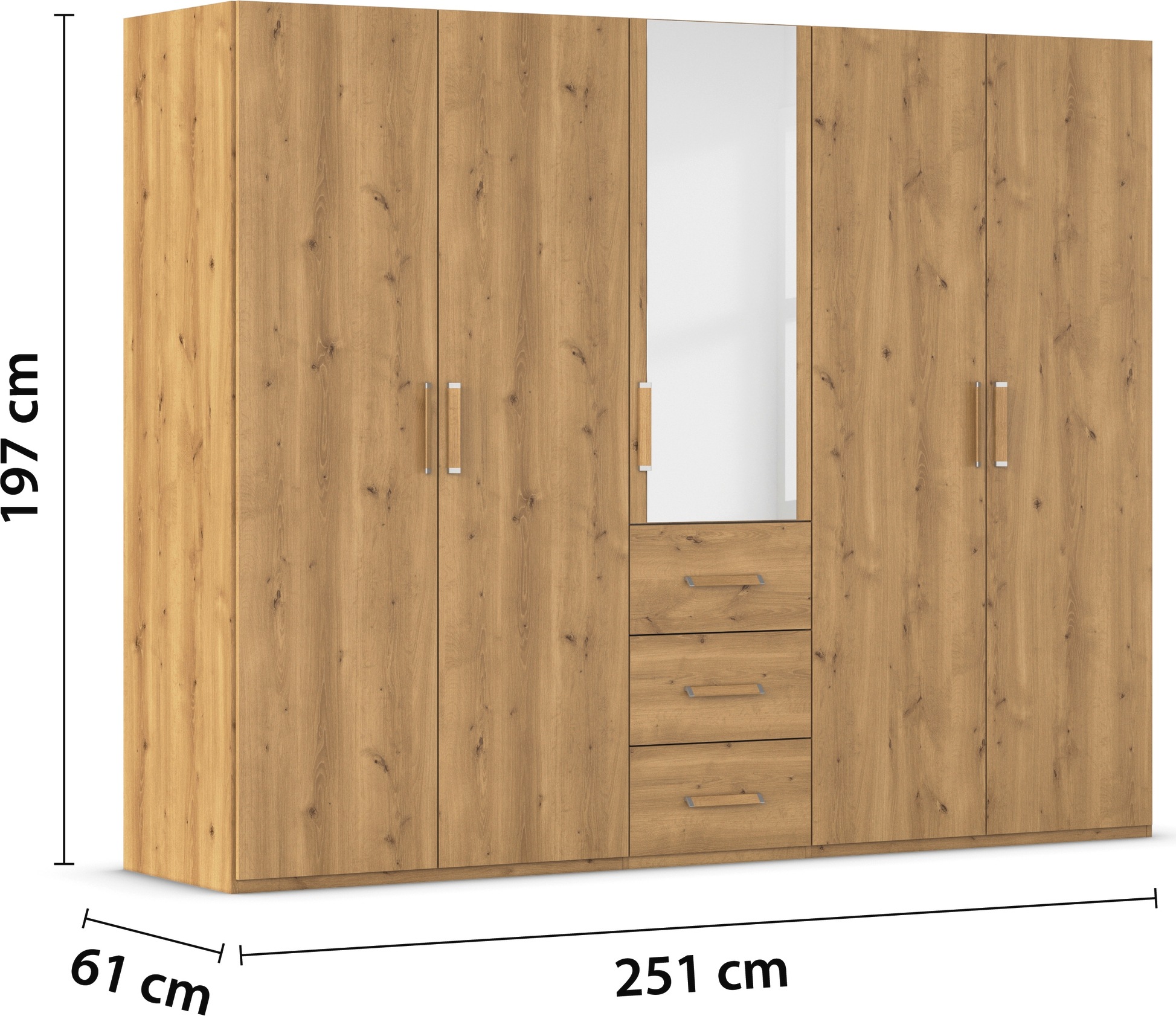 rauch Drehtürenschrank »Kleiderschrank Schrank Garderobe Schlafzimmerschrank EVELYN«, (in 2 Höhen 197 oder 210 cm erhältlich), in elegantem Stil mit Schubladen 3 Breiten und 2 Höhen MADE IN GERMANY