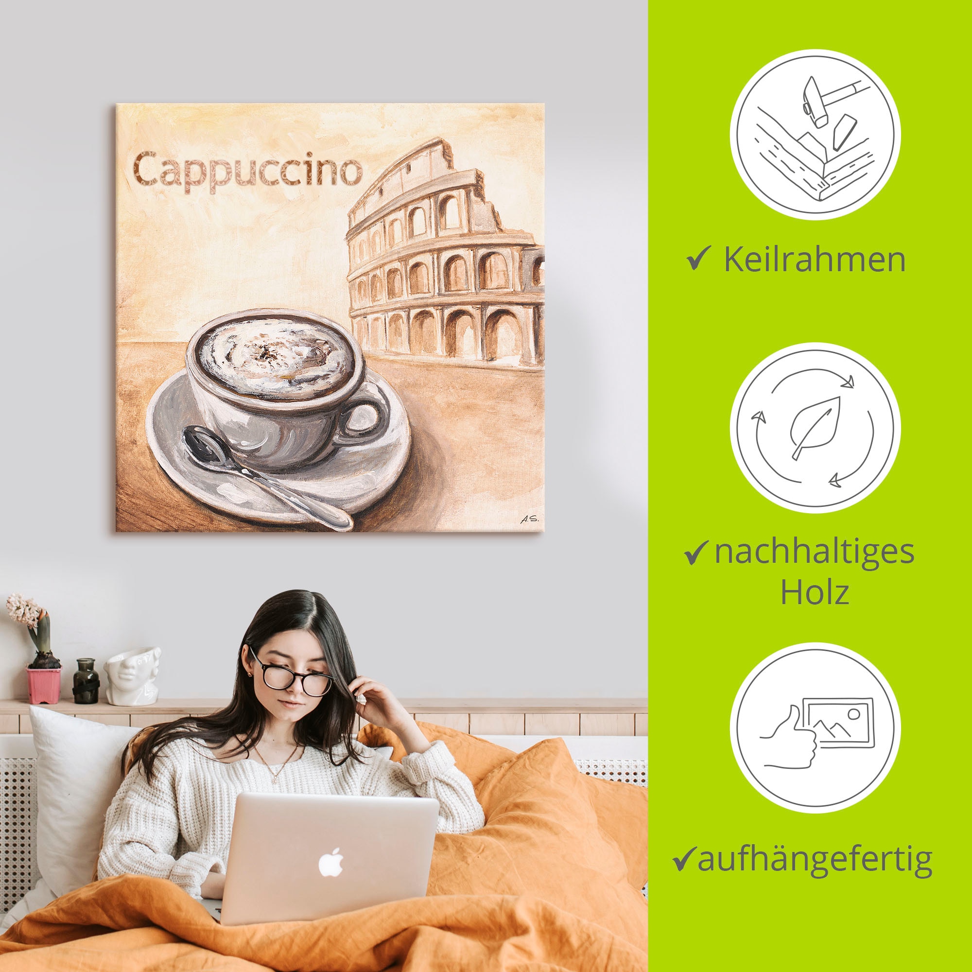 Artland Wandbild »Cappuccino in Rom«, Kaffee Bilder, (1 St.), als Leinwandbild in verschied. Größen