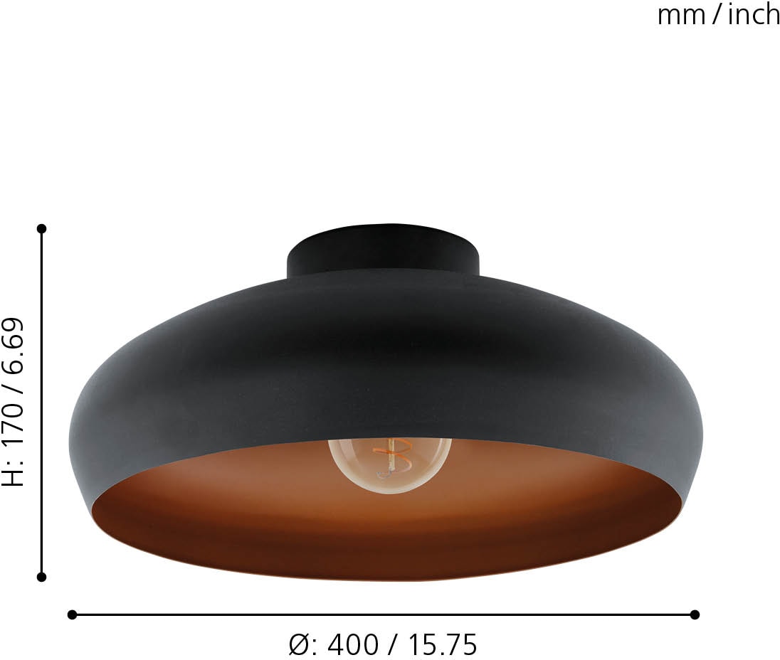 EGLO Deckenleuchte »MOGANO Deckenlampe, schwarz, kupfer, Wohnzimmerlampe, Industrial, E27«, 1 flammig, Leuchtmittel E27 | ohne Leuchtmittel, Wohnzimmer, Esszimmer, Flur, Küche, Vintage, modern, 40x17cm