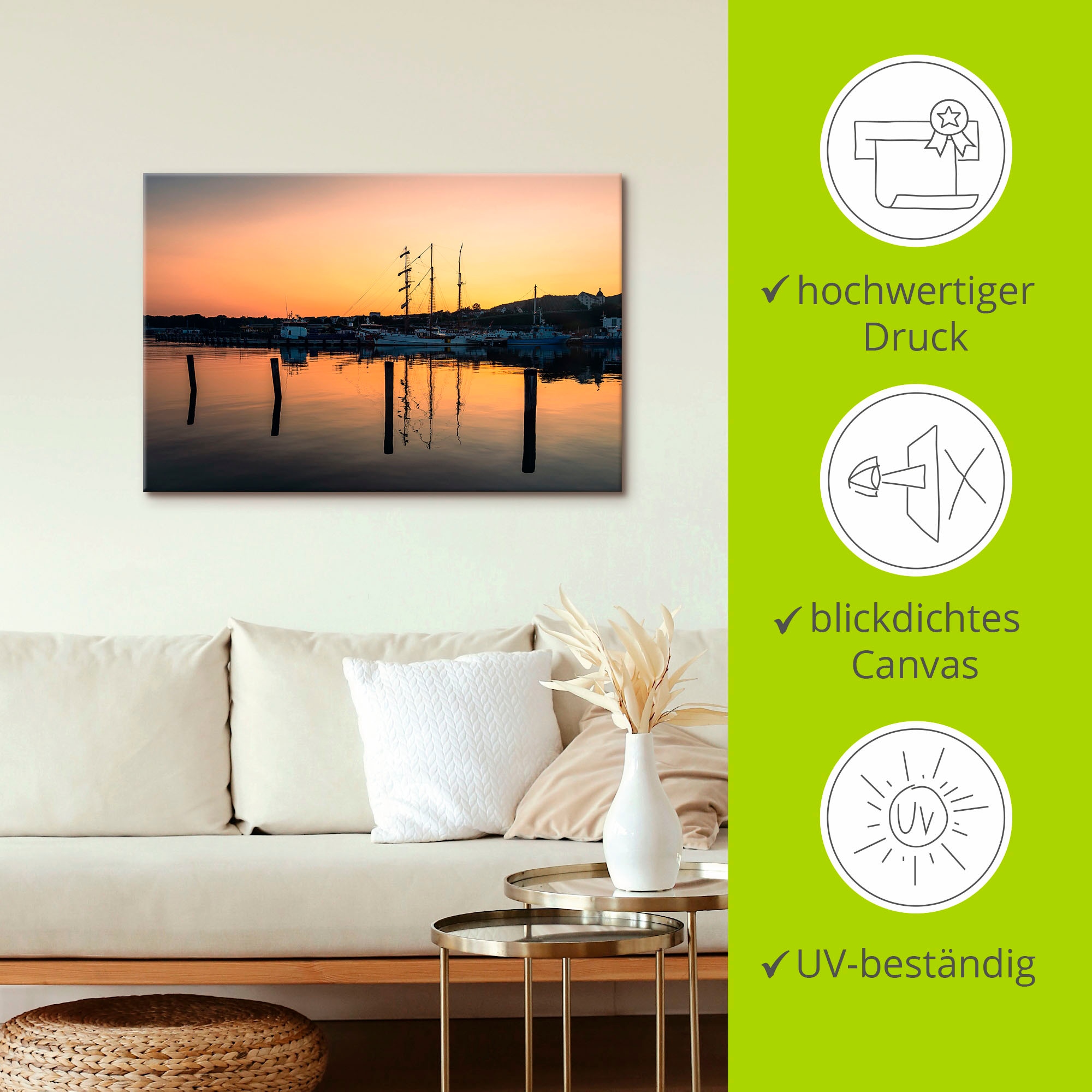 Artland Wandbild »Hafen von Sassnitz auf der Insel Rügen«, (1 Stück), in vielen Größen & Produktarten - Alubild / Outdoorbild für den Außenbereich, Leinwandbild, Poster, Wandaufkleber / Wandtattoo auch für Badezimmer geeignet