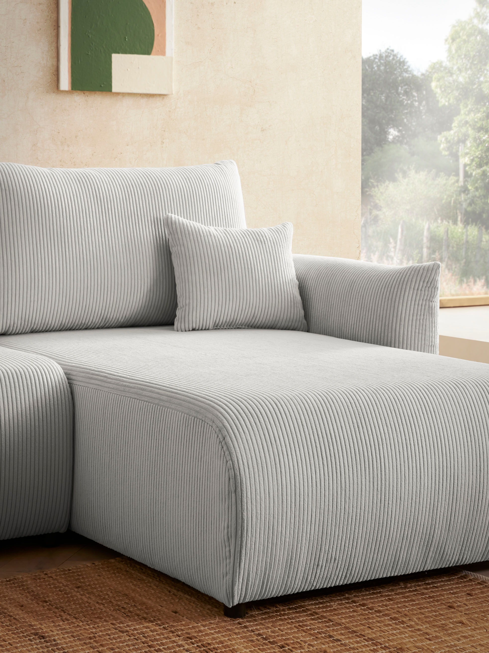 INOSIGN Ecksofa »MAVAS Schlafsofa mit Bettkasten, L-Form,«, ca.257/127cm (Liegefläche 212/145 cm), Cord, Chenille, Struktur