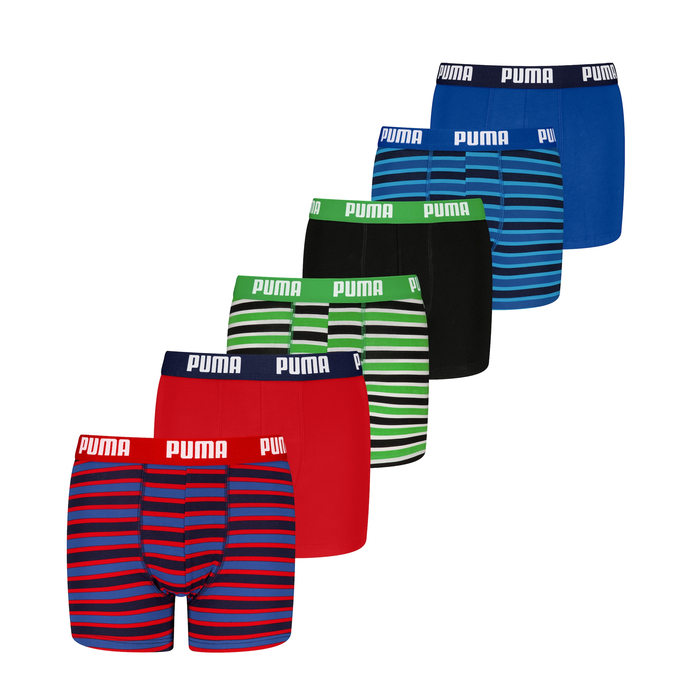 PUMA Boxershorts »PUMA BOYS EVERYDAY STRIPED BOXERS« 6er Pack,  ohne Eingriff, mit elastischem Logobund, Multipack