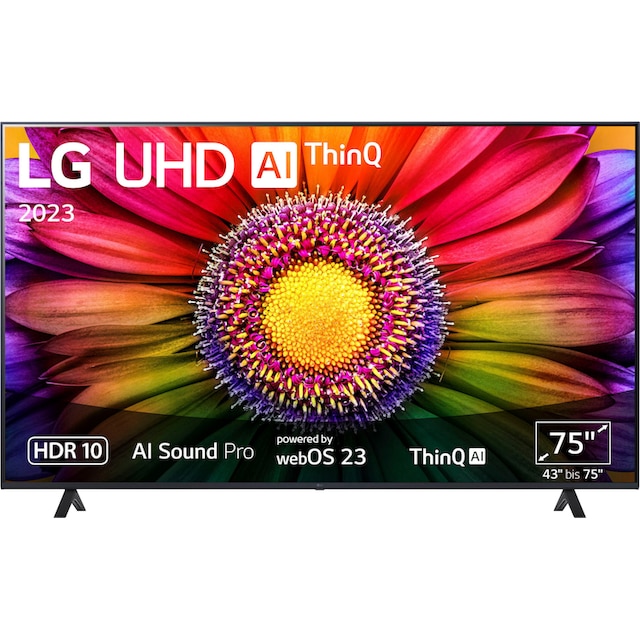LG LED-Fernseher »75UR80006LJ«, 189 cm/75 Zoll, 4K Ultra HD, Smart-TV, UHD,α5  Gen6 4K AI-Prozessor,HDR10,AI Sound Pro,Filmmaker Mode auf Raten bestellen
