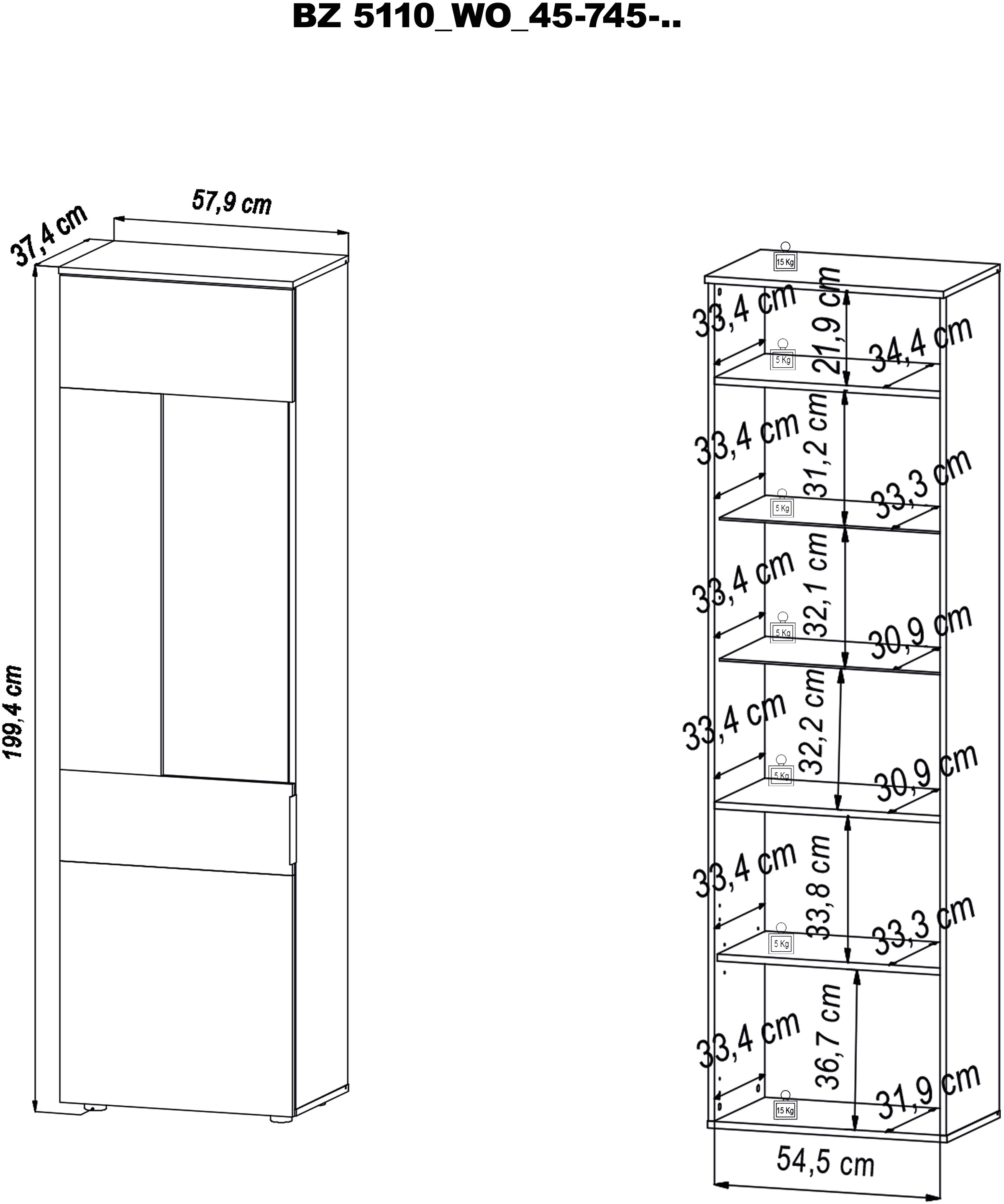 HBZ Vitrine »BZ 5110«, (1 St.), mit LED-Beleuchtung, Vitrinenschrank wahlweise in grau oder weiß