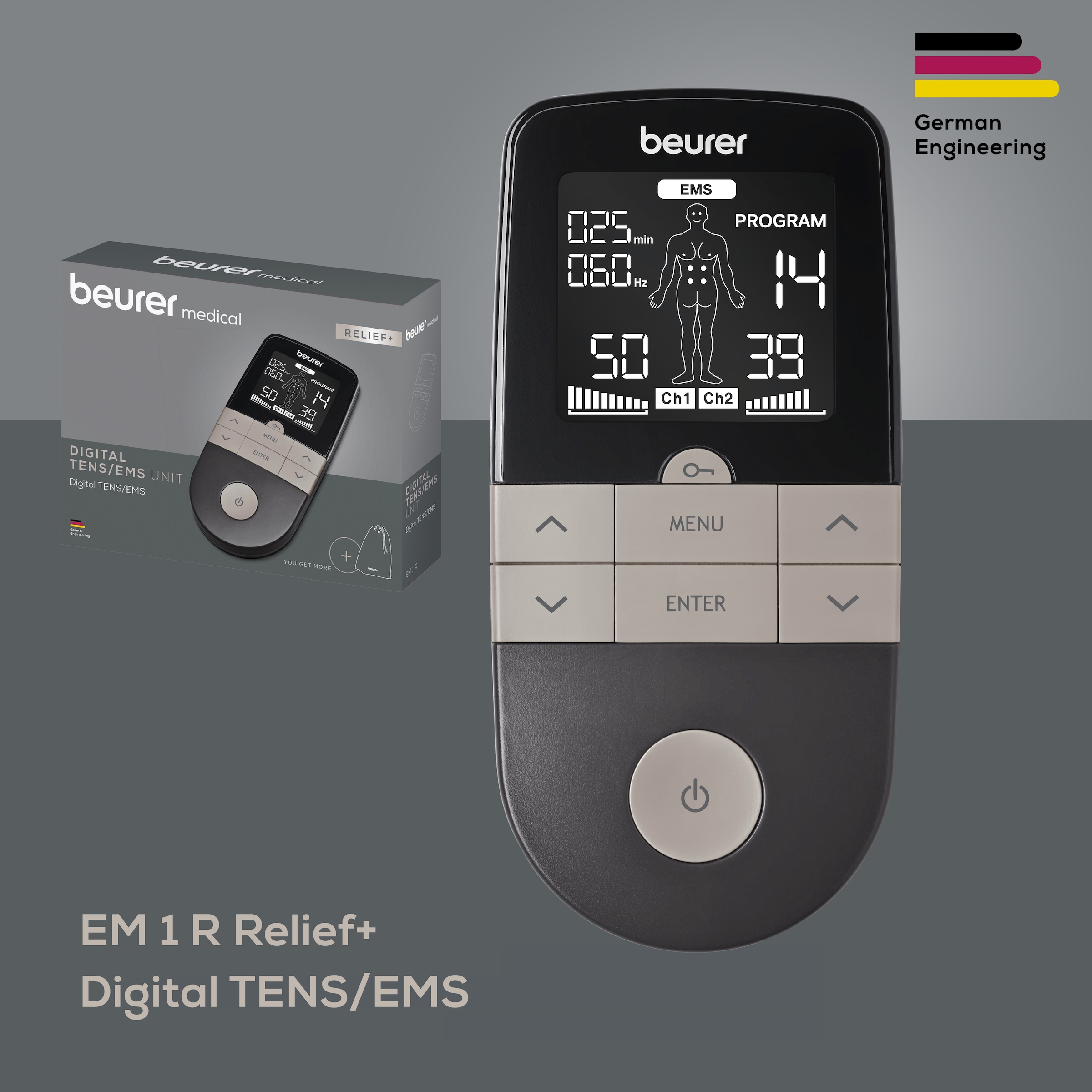 BEURER TENS-EMS-Gerät »Digital EM 1 R Relief+, 3-in-1 Reizstromgerät«, zur Schmerztherapie, Muskelstimulation und Entspannung