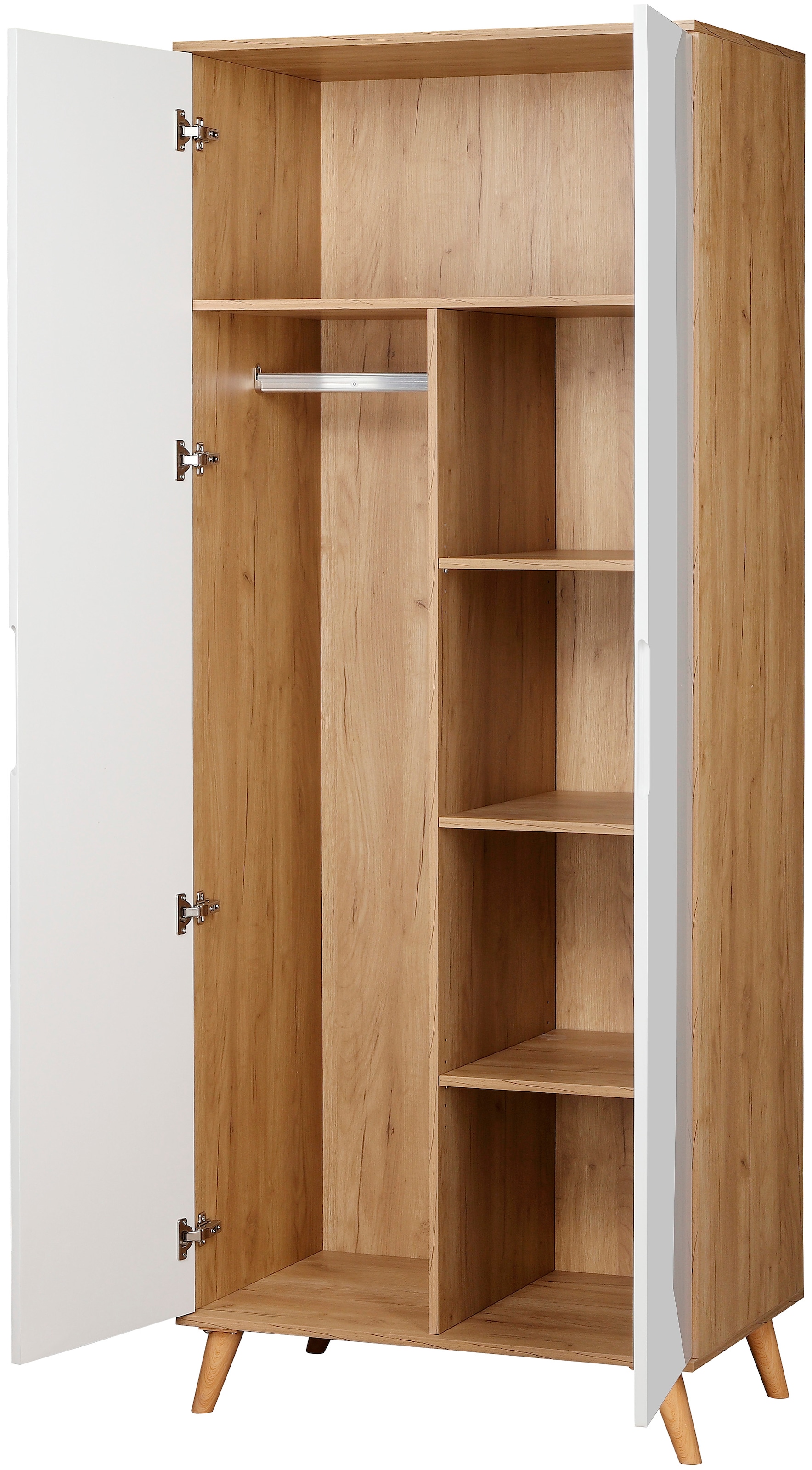 andas Kleiderschrank »Lund Schlafzimmerschrank Bestseller im skandinavischem Design«, Garderobenschrank mit Premium Innenausstattung, Breite 80 cm hochglanz