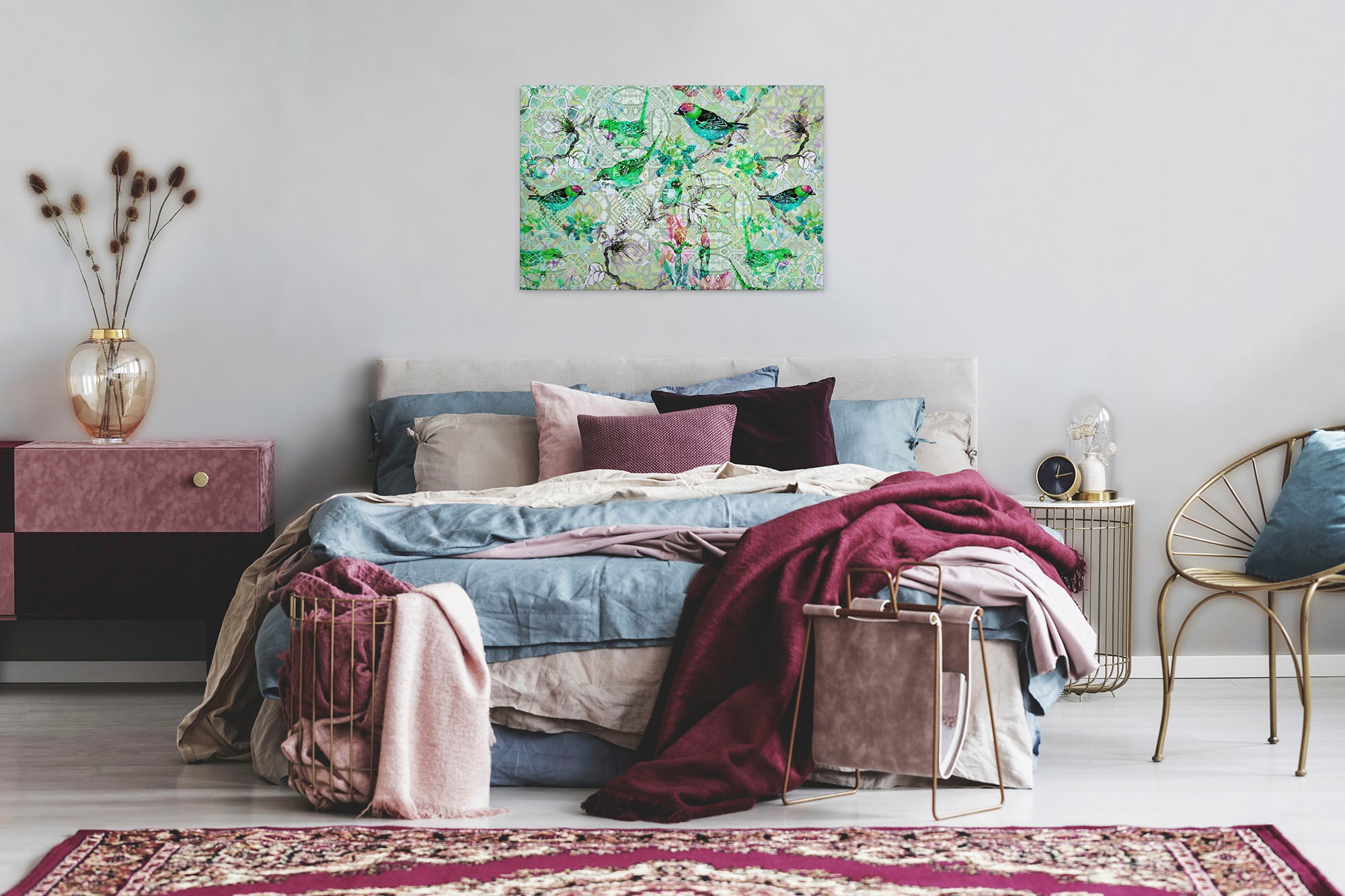 A.S. Création Leinwandbild »mosaic birds«, Kunst-Vögel-Kinder, (1 St.), Mosaik Keilrahmen Floral Blumen Vögel Leinwand-Bild Wohnzimmer modern