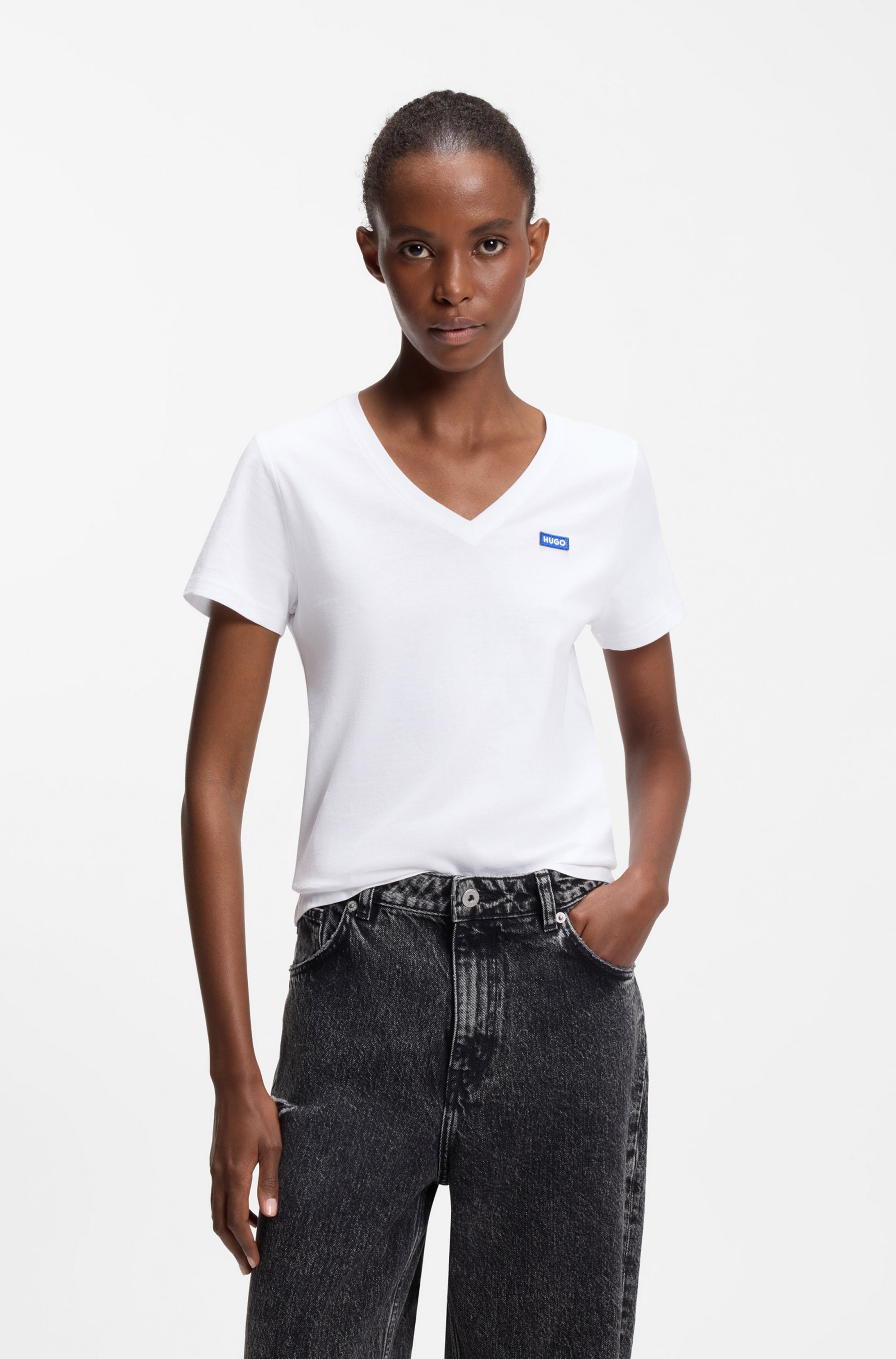 HUGO Blue T-Shirt »Classic V« mit Logo, V-Ausschnitt