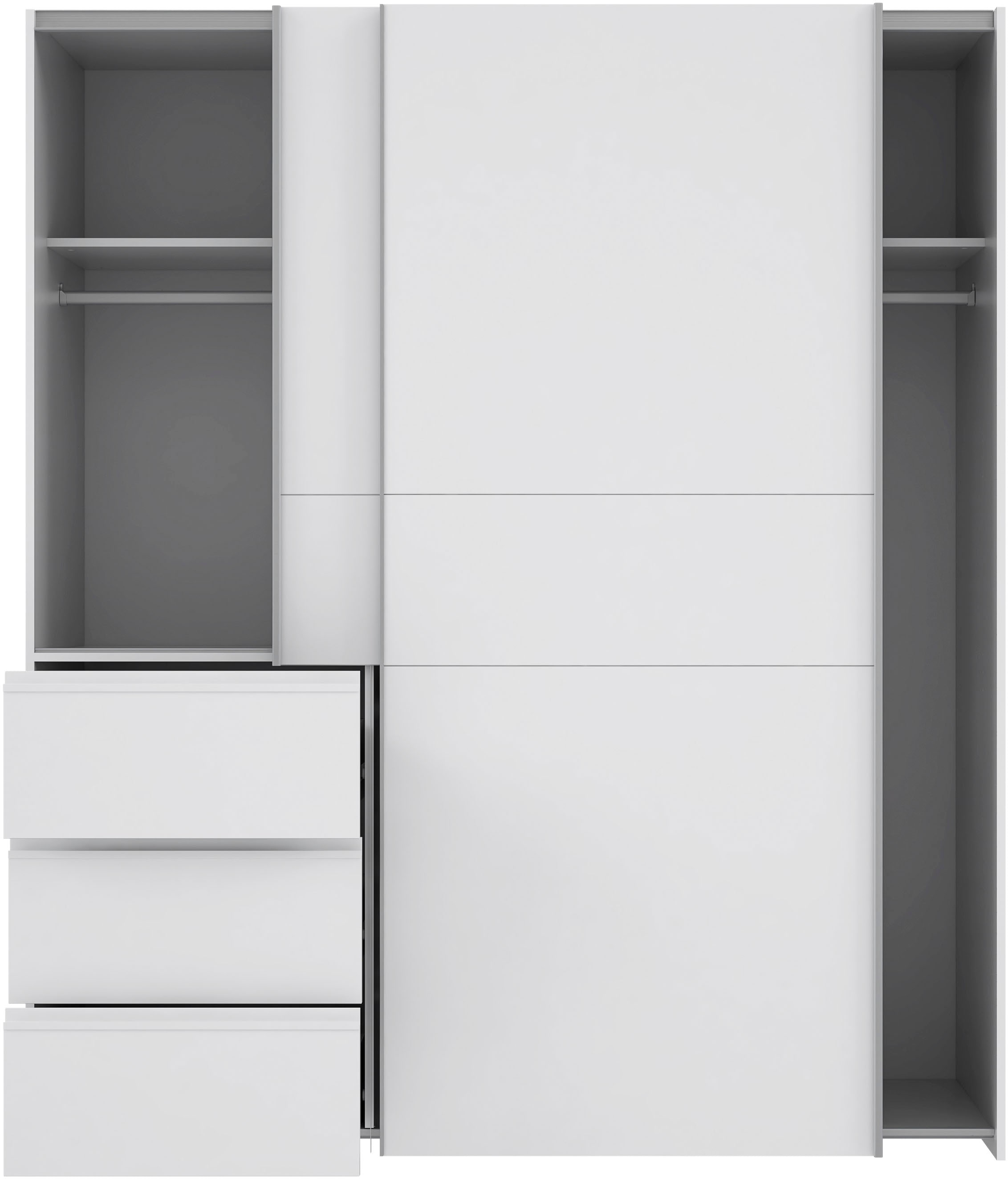 FORTE Schwebetürenschrank »Winn, Schiebetürenschrank mit 3 Schubladen, Made in Europe«, (In 2 Größen erhältlich - B/H/T ca. 170x200,5x61cm und 200x200,5x61cm), verschiedene Größen und Farben, sehr viel Stauraum