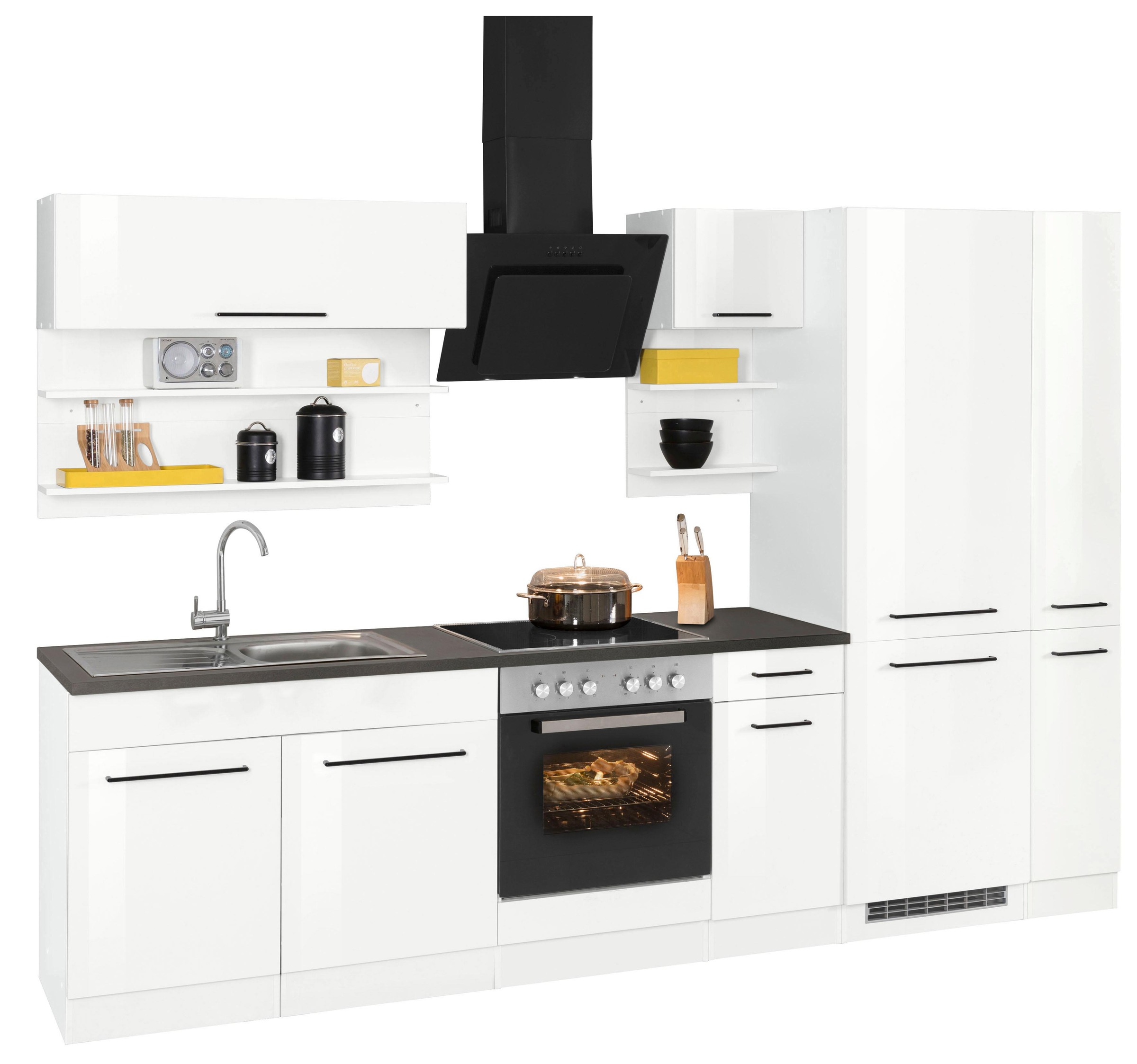 KOCHSTATION Küchenzeile »KS-Tulsa«, mit E-Geräten, Breite 300 cm, schwarze Metallgriffe, MDF Fronten
