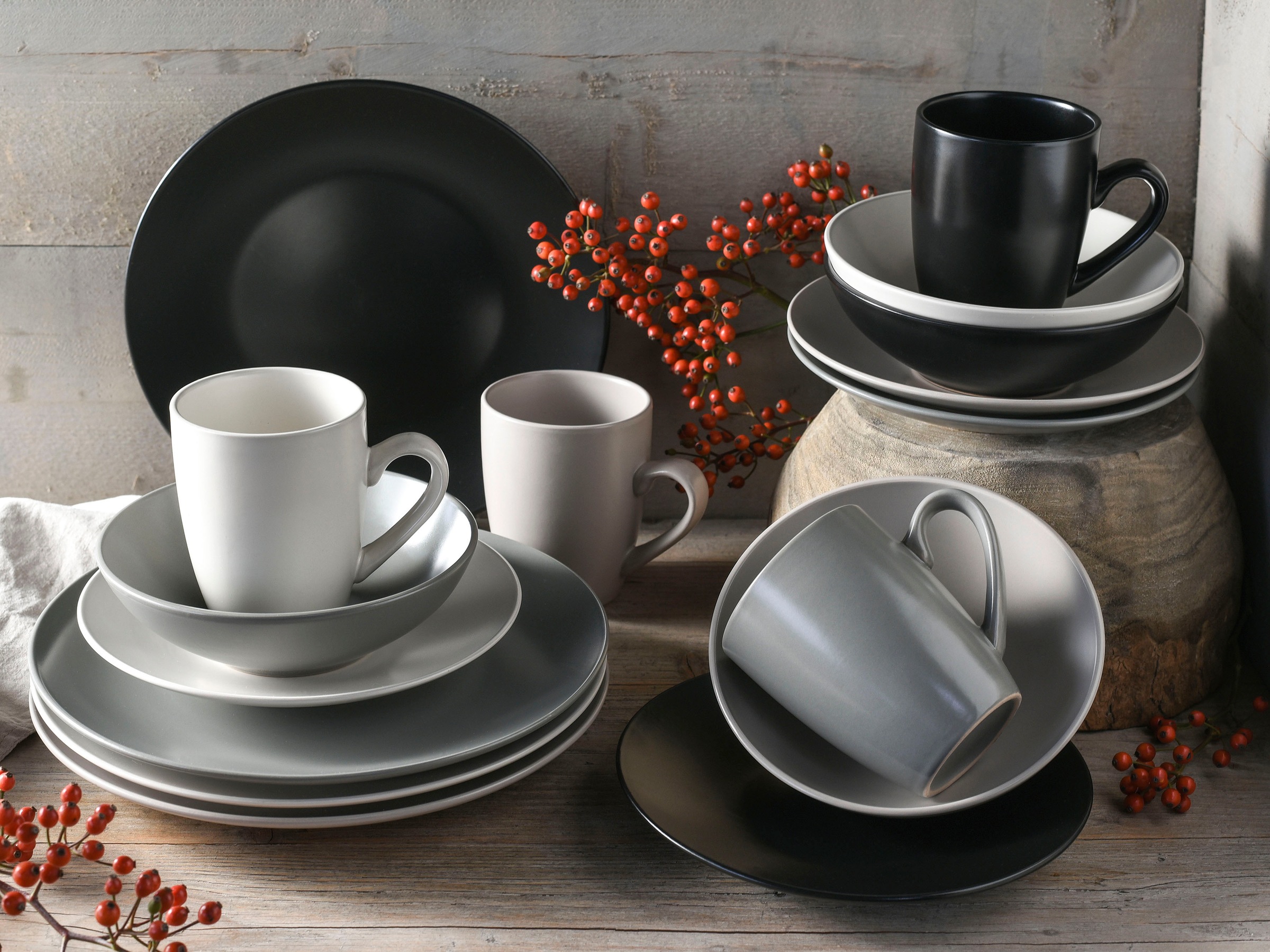 CreaTable Kombiservice »Geschirr-Set Manhattan«, (Set, 16 tlg., Kaffeeservice und Tafelservice im Set, für 4 Personen), Service, Moderne Coupeform, 16 Teile, für 4 Personen