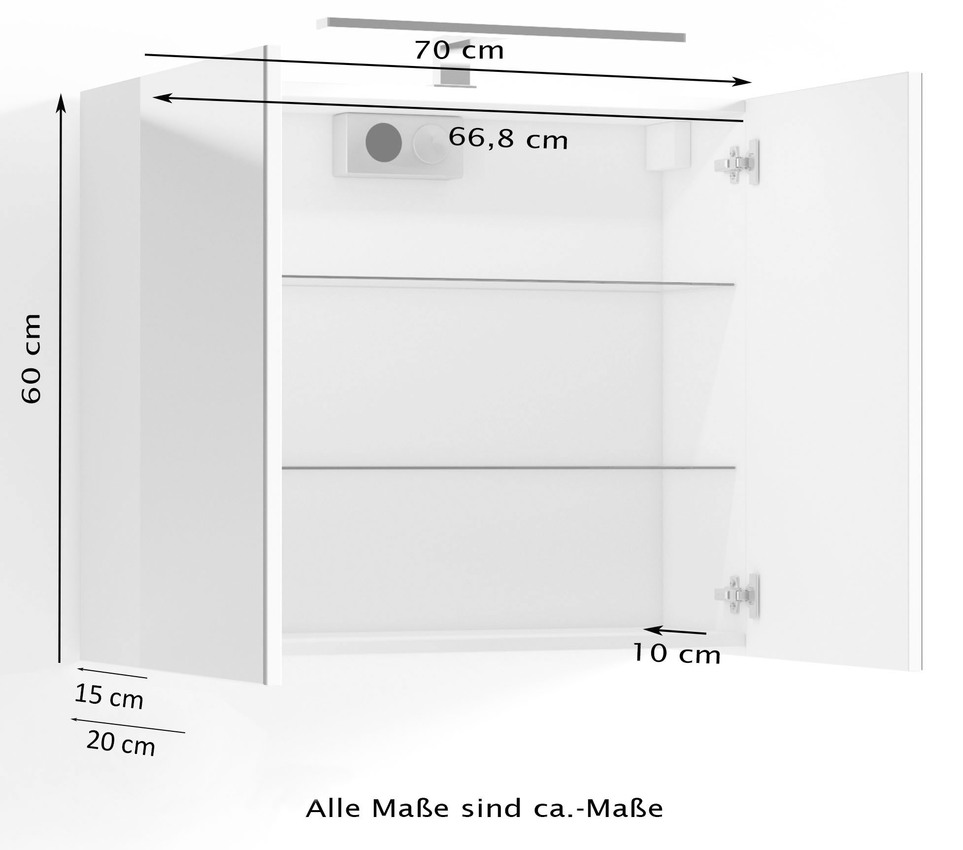 byLIVING Spiegelschrank »Spree«, Breite 70 cm, 2-türig, mit LED Beleuchtung und Schalter-/Steckdosenbox