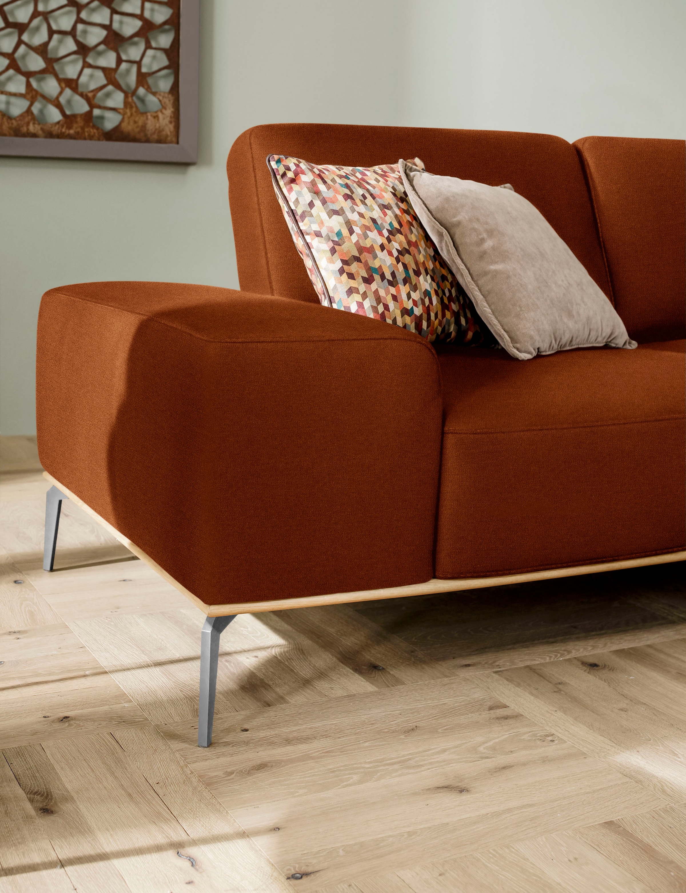 W.SCHILLIG Ecksofa »run, Designsofa, bequem, L-Form«, mit elegantem Holzsockel, Füße in Chrom glänzend, Breite 299 cm