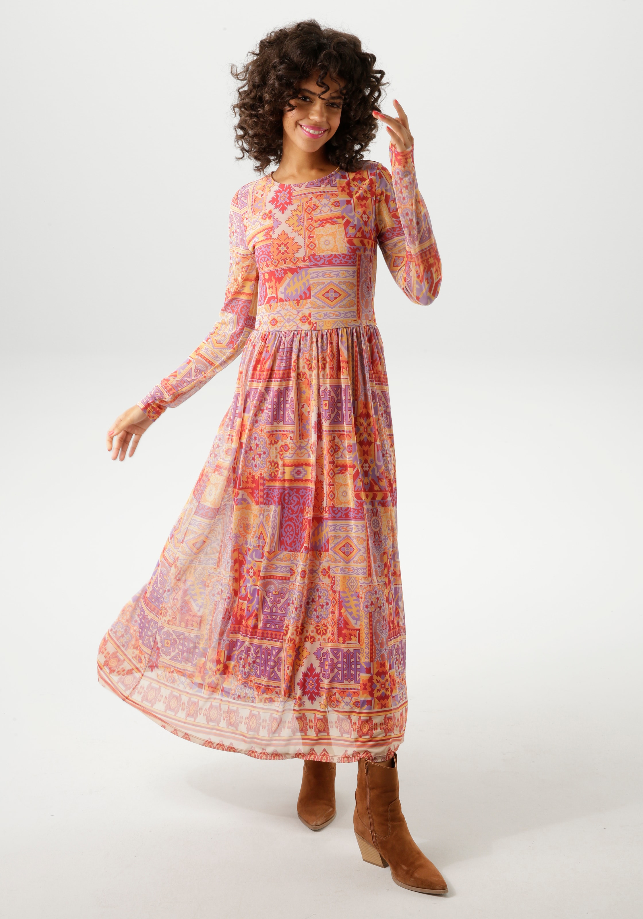 Aniston CASUAL Midikleid, mit farbharmonischem Ethno-Druck - NEUE KOLLEKTION