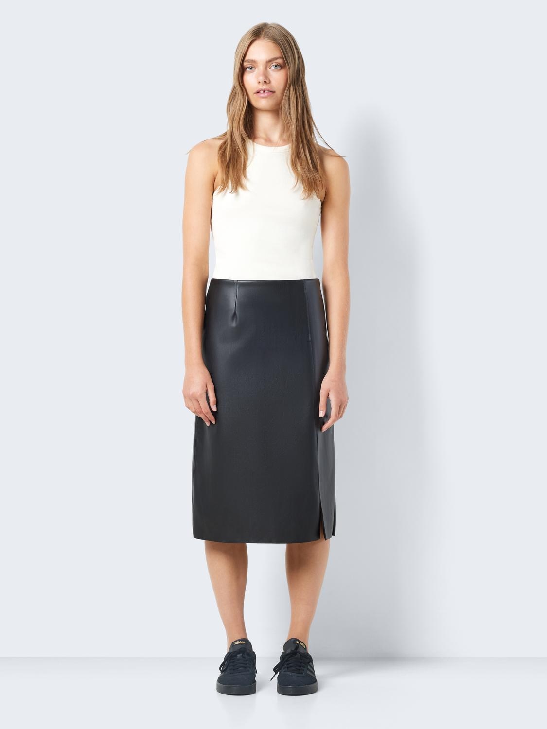 Noisy may Lederimitatrock »NMCLARA HW SLIT MIDI LENGTH SKIRT«