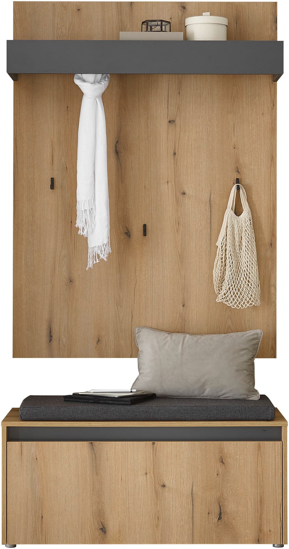 INOSIGN Garderoben-Set »GIRON/CiTY, moderne Garderobe, Komplettset mit viel Stauraum«, (Komplett-Set, 2 St.), enthält Garderobenpaneel & Schuhbank inkl. Sitzkissen, 100 cm breit